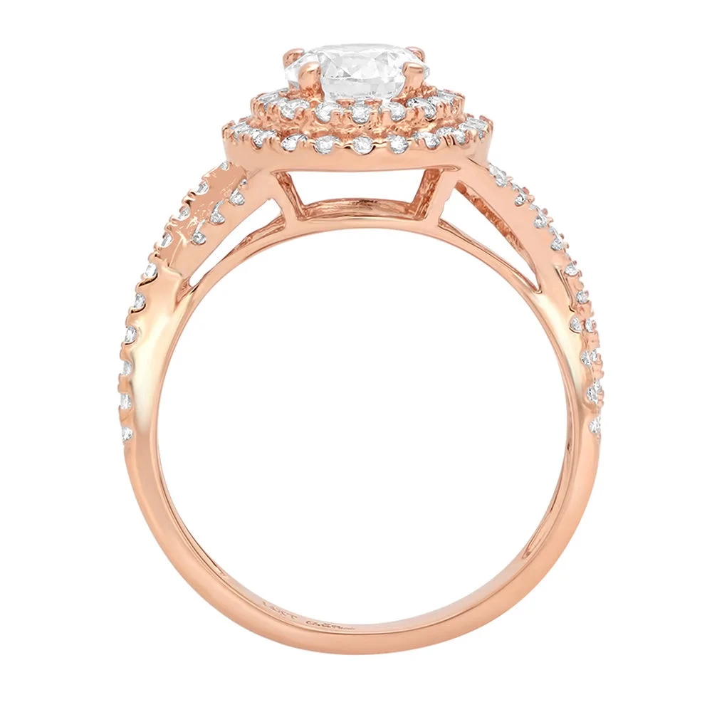 1.3 ct Brilliant Round Cut Genuine Cultured Diamond VS1-VS2 I-J 18K Rose Gold Halo Promise Wedding Statement Engagement Designer Ring size 3.5