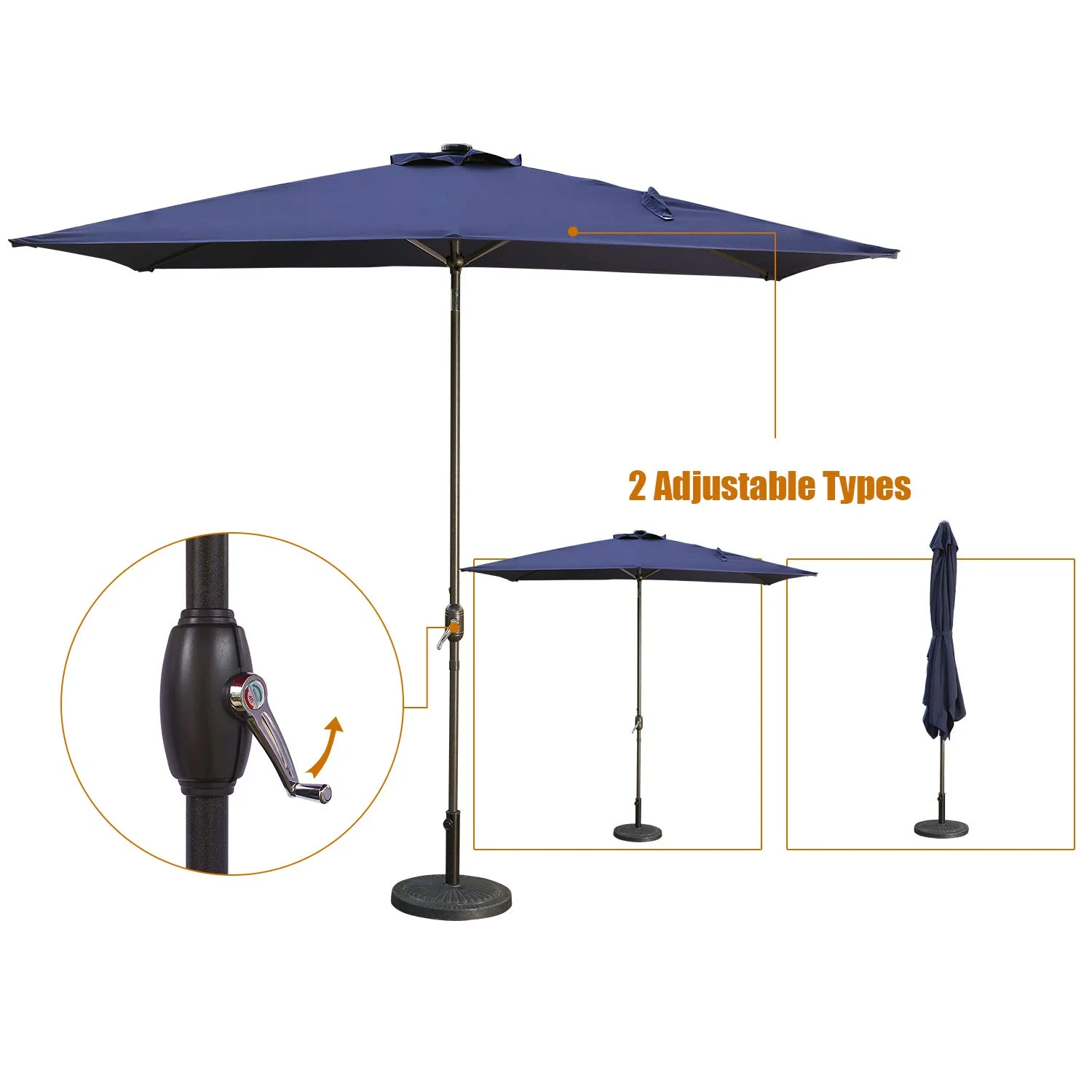 CozyHom 10*6.5 ft Outdoor Patio Rectangle Beach Umbrella with Stand, Square Pool Sun Shade Deck/Lawn Market Aluminium Umbrella, Navy Blue