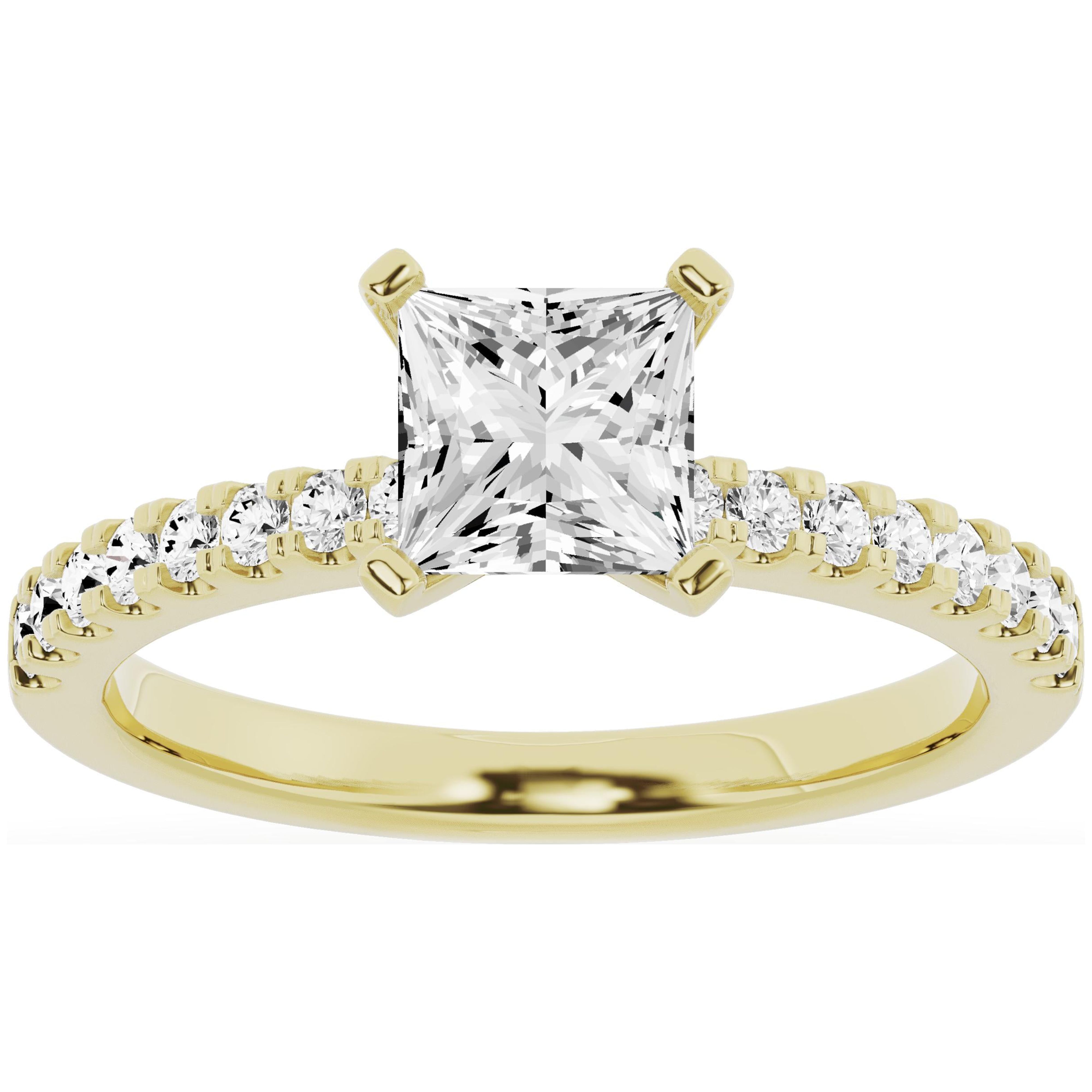 Unique Moments 1.50 Ct Diamond Solitaire With Accents Princess Engagement Ring 14K Yellow Gold