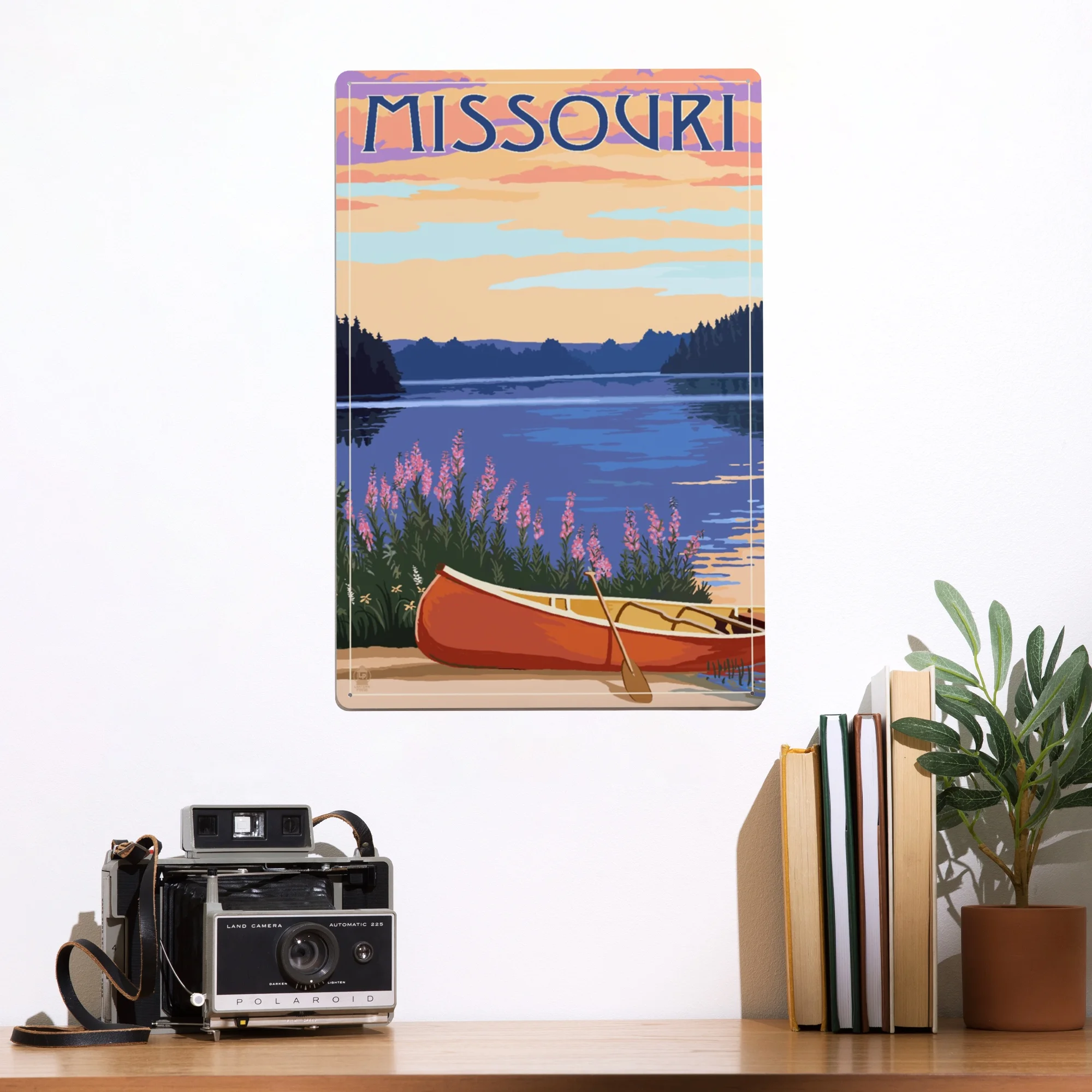 Missouri, Canoe and Lake (12x18 Aluminum Art, Indoor Outdoor Metal Sign Decor)