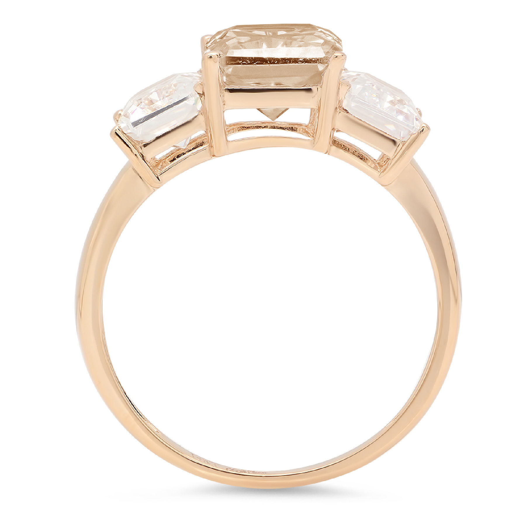 4.0ct Emerald Cut Brown Champagne Simulated Diamond 18k Yellow Gold Engraving Statement Anniversary Engagement Wedding 3 stone Ring Size 3.5