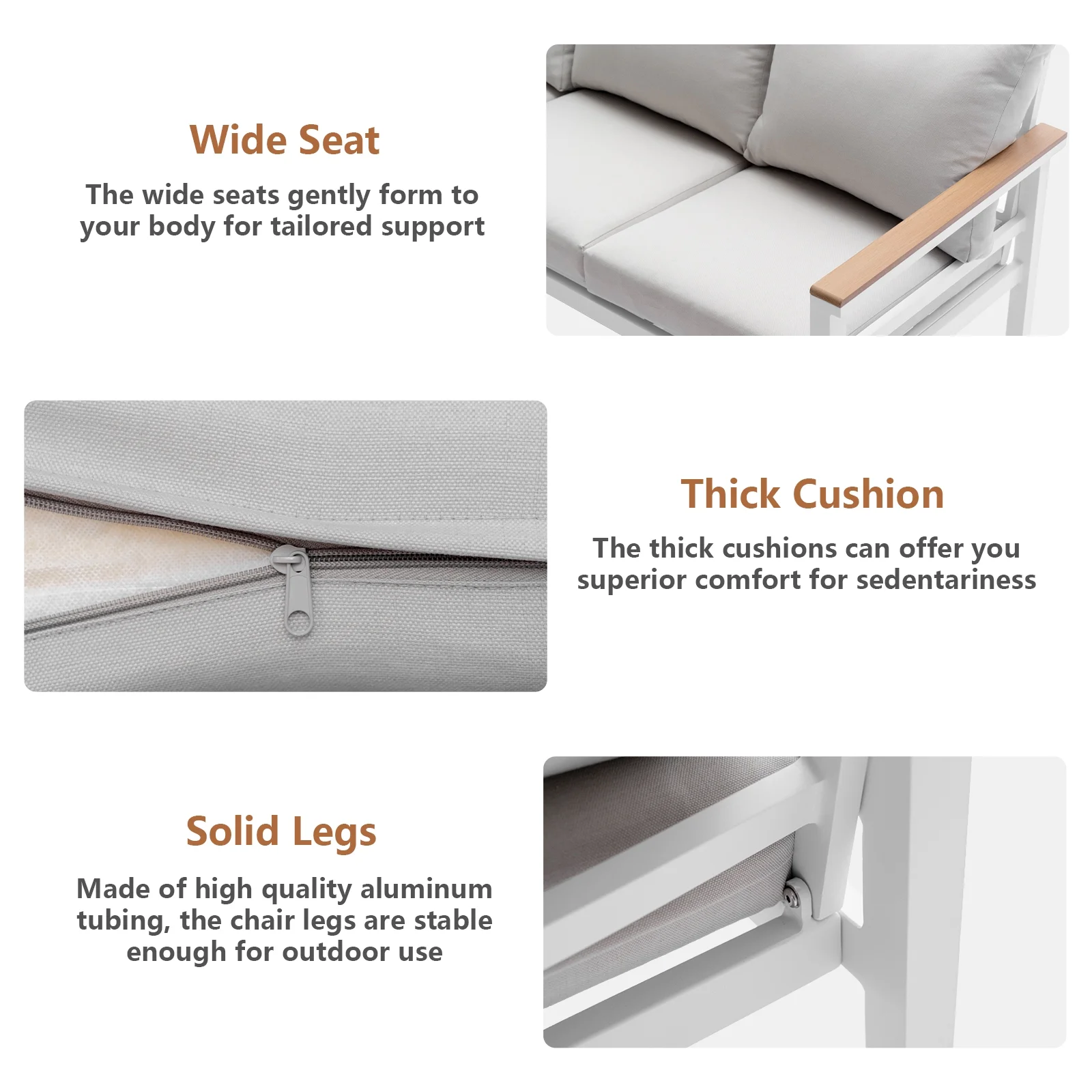 Outdoor Aluminum Furniture Sets 4 Pieces Sofa Set Patio Sectional Sofa Conversation Set with Table