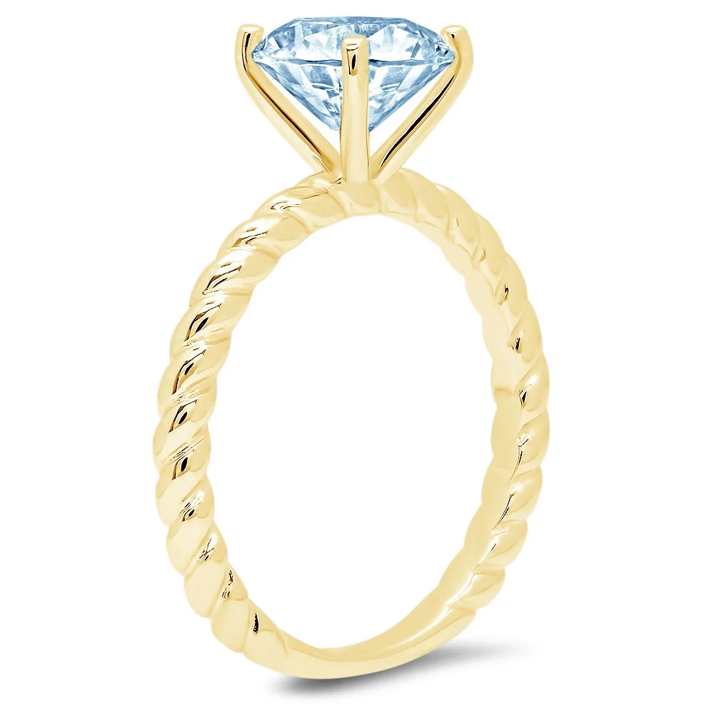 2.0ct round cut blue simulated diamond 18k yellow gold anniversary engagement ring size 3.75