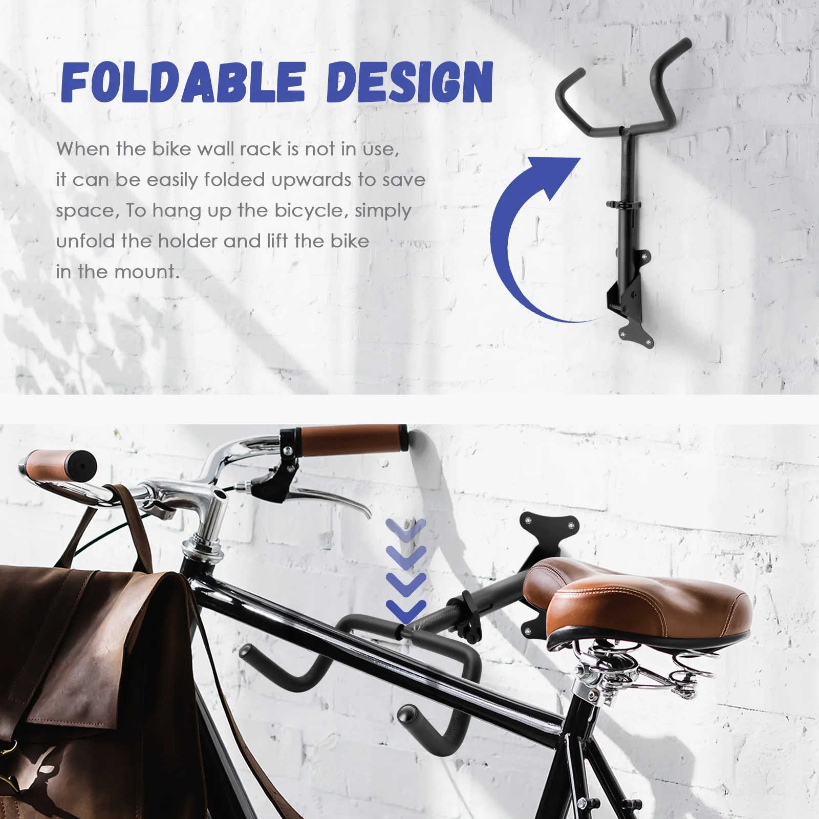 Bike Wall Mount - Garage Storage Rack for Road, Mountain, and Hybrid Bikes with Thicker Metal and Rubber Coating