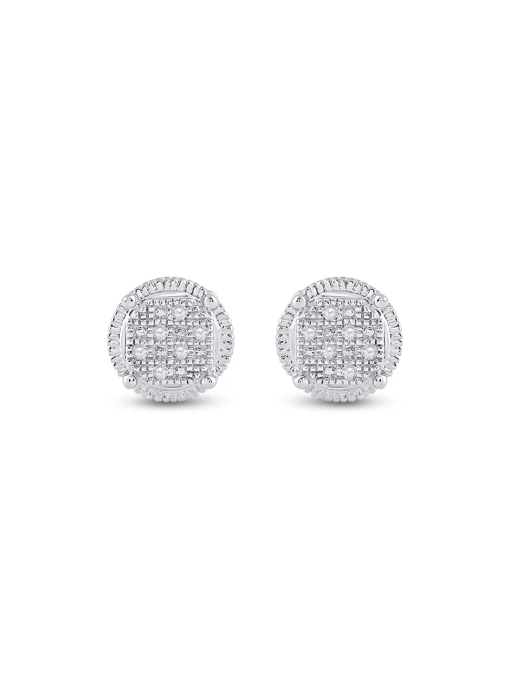 Sterling Silver Mens Round Diamond Cluster Earrings .03 Cttw