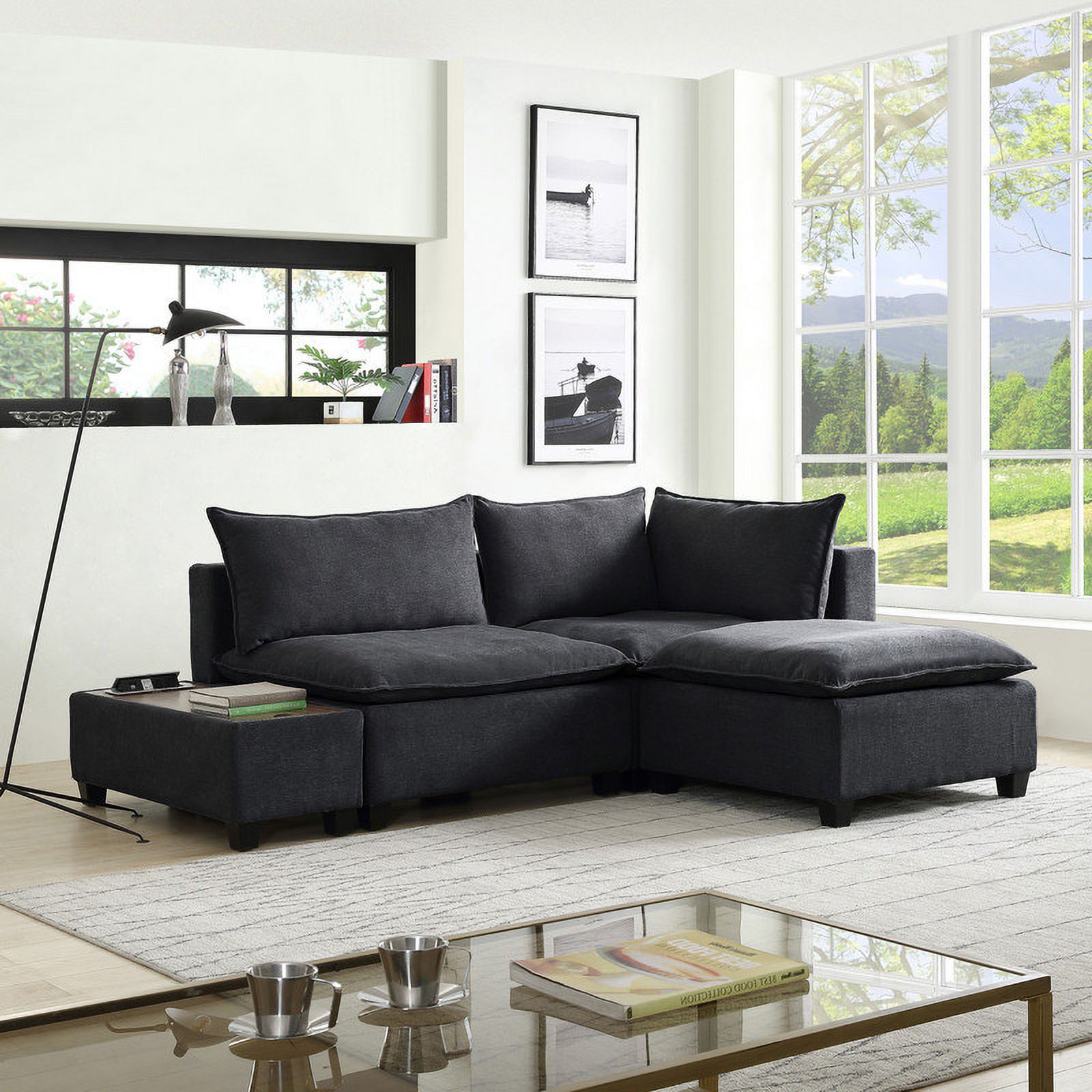 Madison Dark Gray Fabric Sectional Set - ['43*38*14 in', '43*43*14 in', '43*17*13 in', '33*33*12 in', '43*16*8 in'] - Luxurious comfort and convenience in one set!