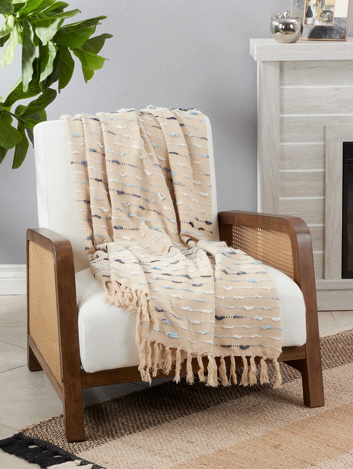Fennco Styles Modern Striped Tassel Throw Blanket 50