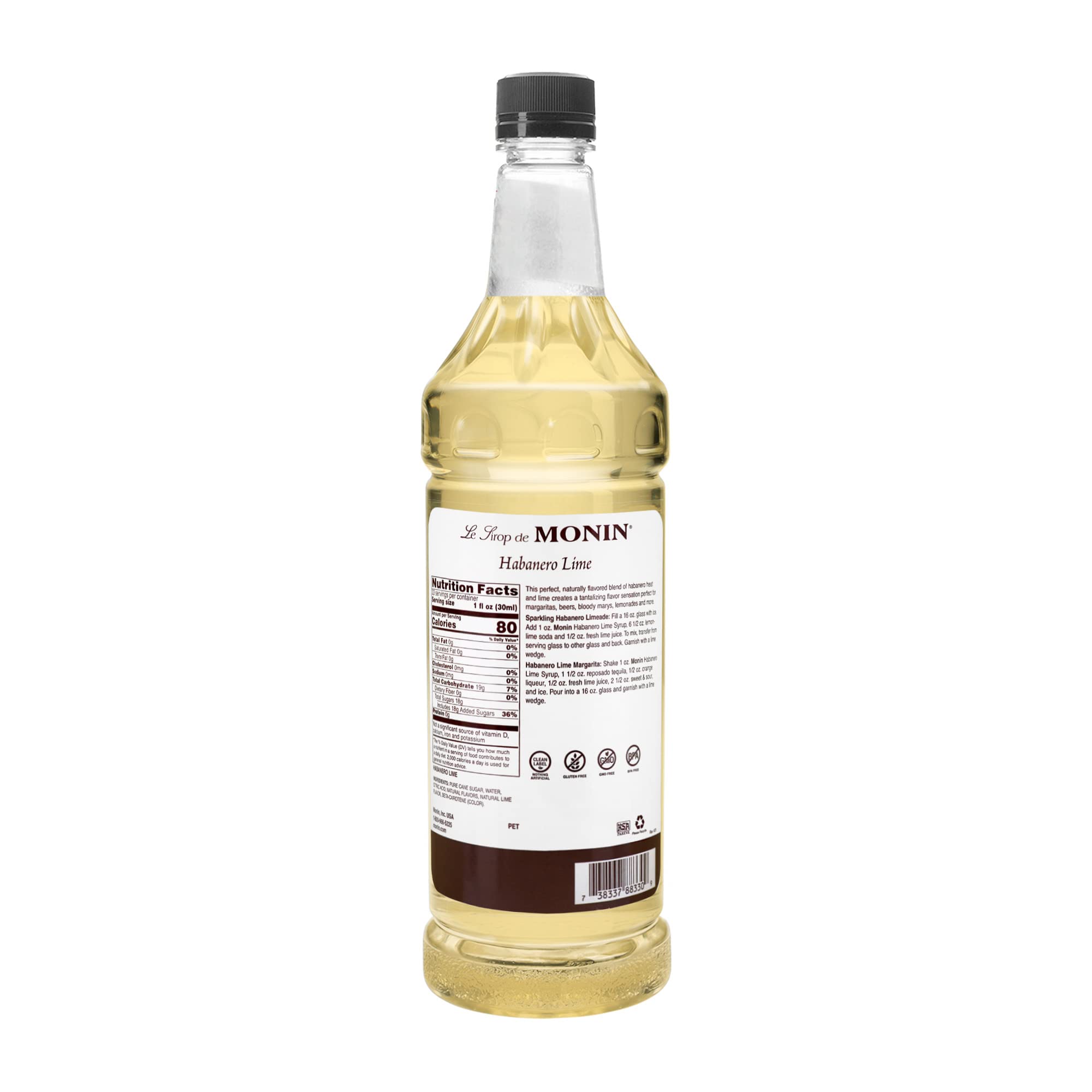 Monin Flavored Syrup, Habanero Lime, 33.8-Ounce Plastic Bottle (1 Liter)