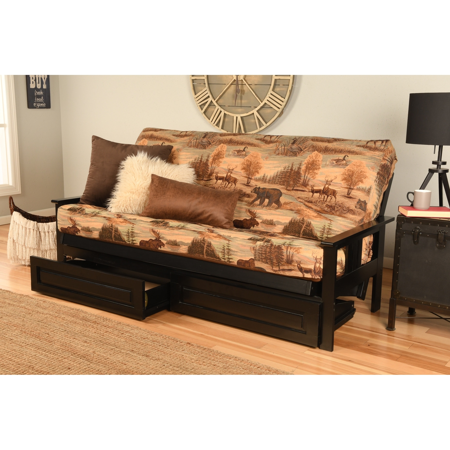 Somette  Monterey Sofa in Black Finish with Storage and Removable Printed Mattress Cover Peter's Cabin