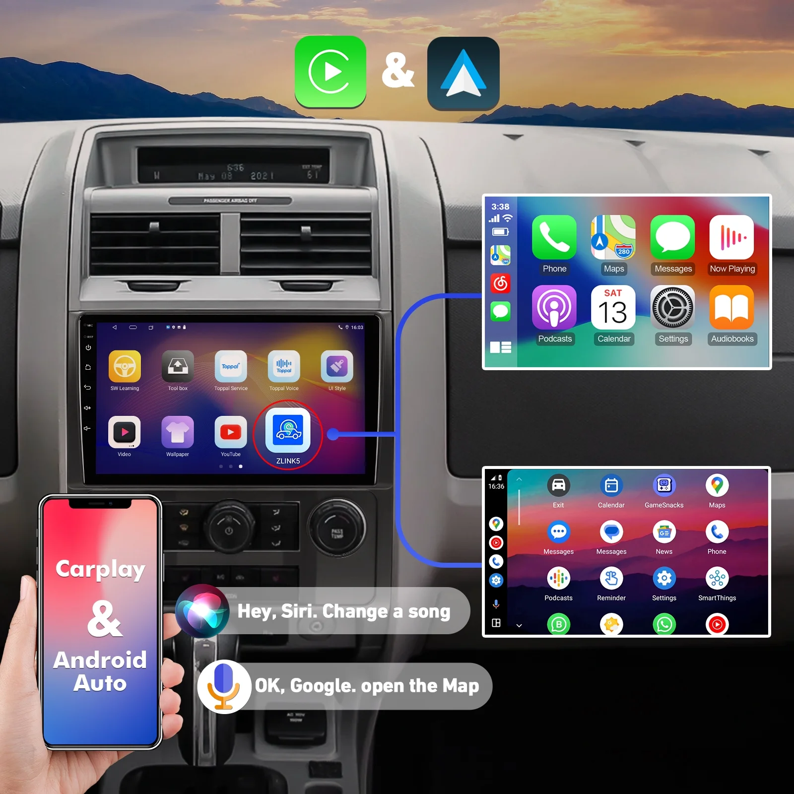 6+128G Android 12 Double Din Car Stereo for Ford Escape/Kuga & Mazda Tribu 2007-2012 with 9 Inch Touchscreen Radio Built-in Wireless Carplay/Android Auto