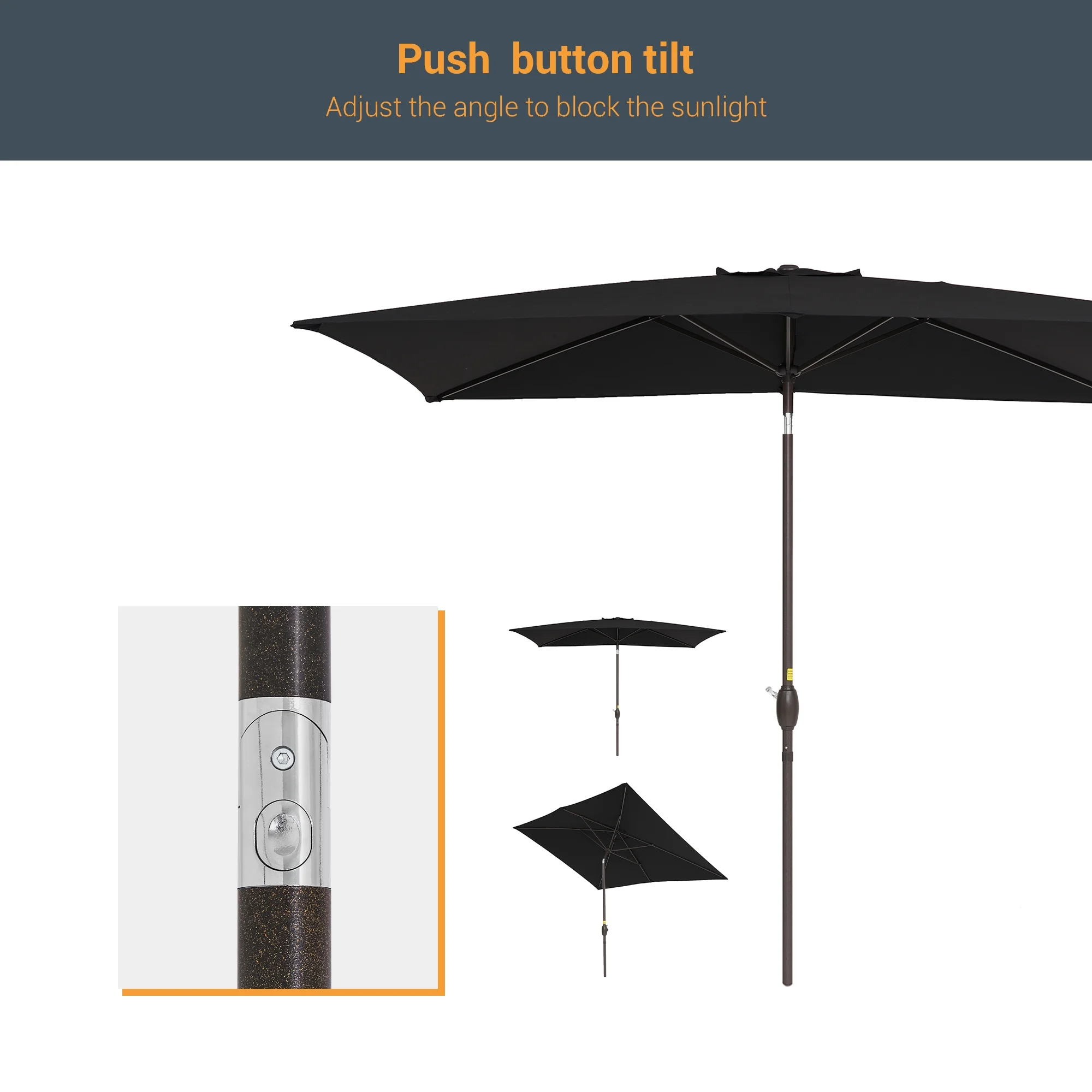 Sonerlic 10 x 6.5ft Outdoor Patio Rectangular Table Umbrella with Hand Crank and Push Button Tilt for Deck, Poolside and Garden,Black