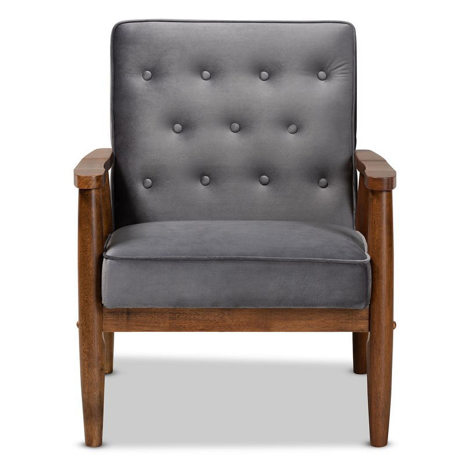 Bowery Hill Mid-Century Grey Velvet Upholstered Wood Lounge Chair
