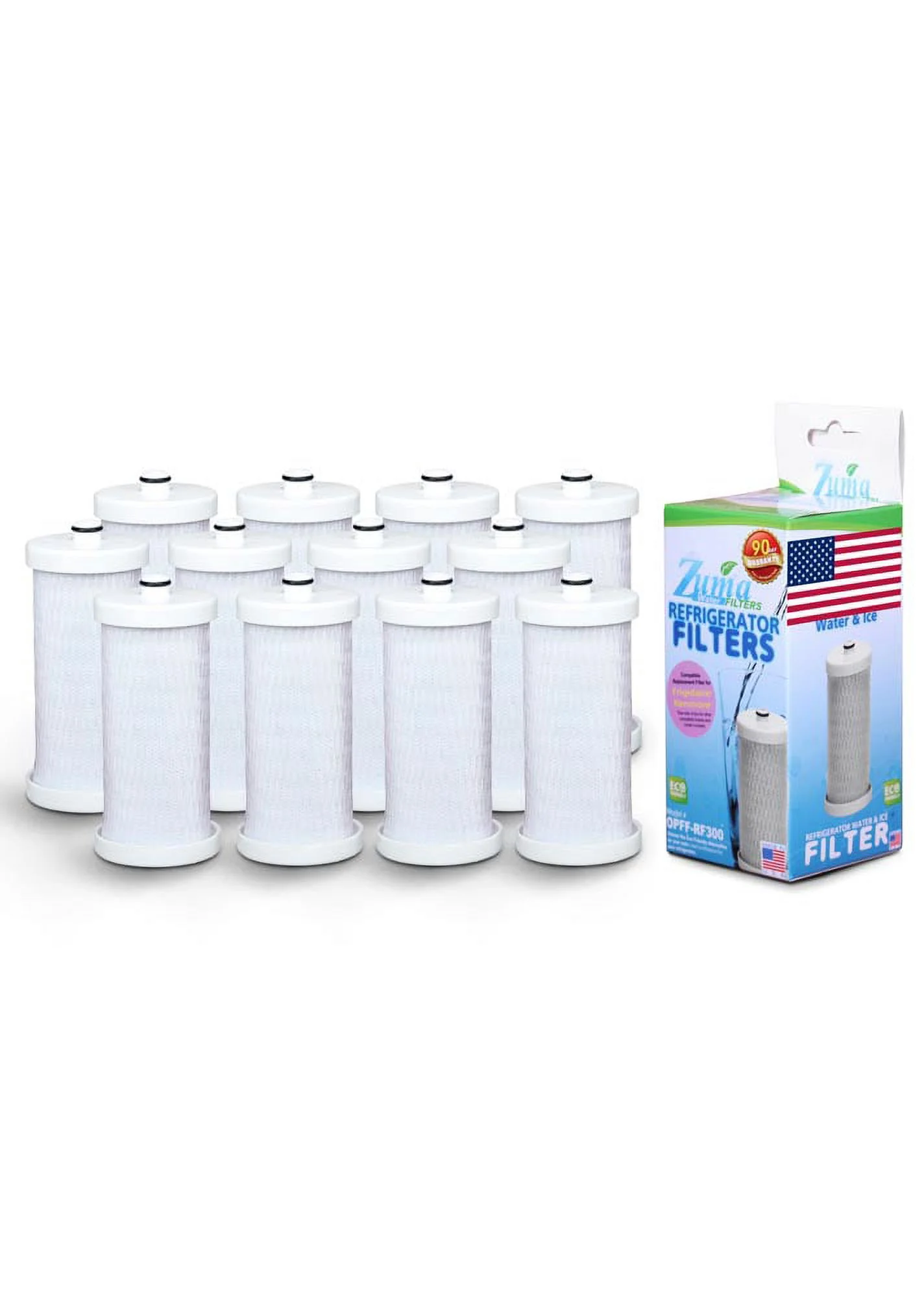ZUMA Brand , Water and Ice Filter , Model # OPFF-RF300 , Compatible with Frigidaire® RG-100 - 12 Pack - Made in U.S.A.