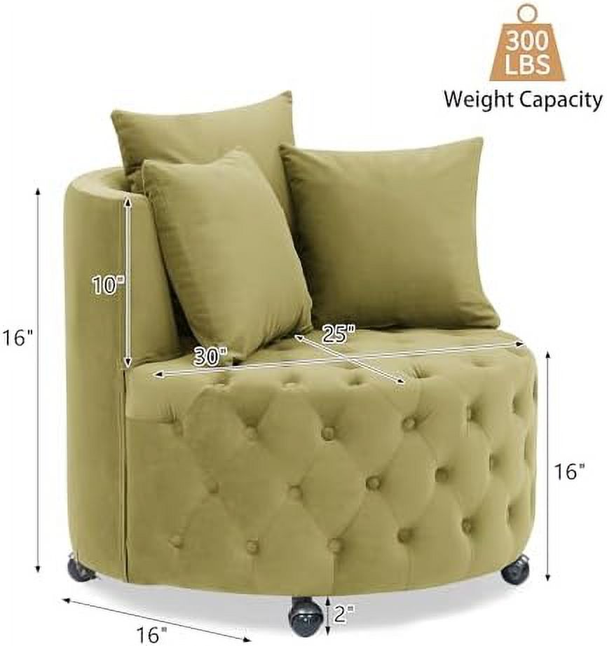 YZboomLife Swivel Barrel Accent Chair  30\u201D Modern Velvet Round Sofa Chair with 3 Pillows and Wheels  Comfy Tufted Club Lounge Chair for Living Room  Bedroom(Pink).