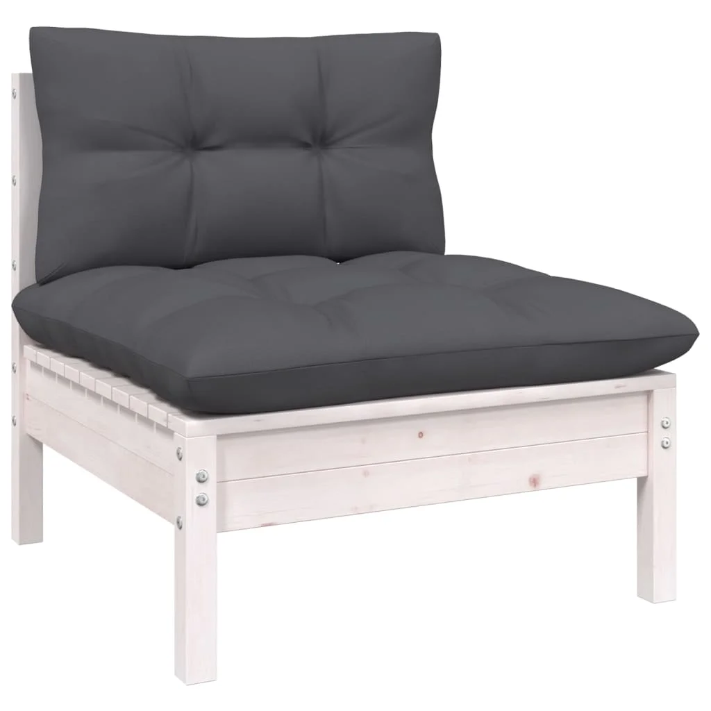 Dcenta Patio Middle Sofa with Cushions White Solid Pinewood