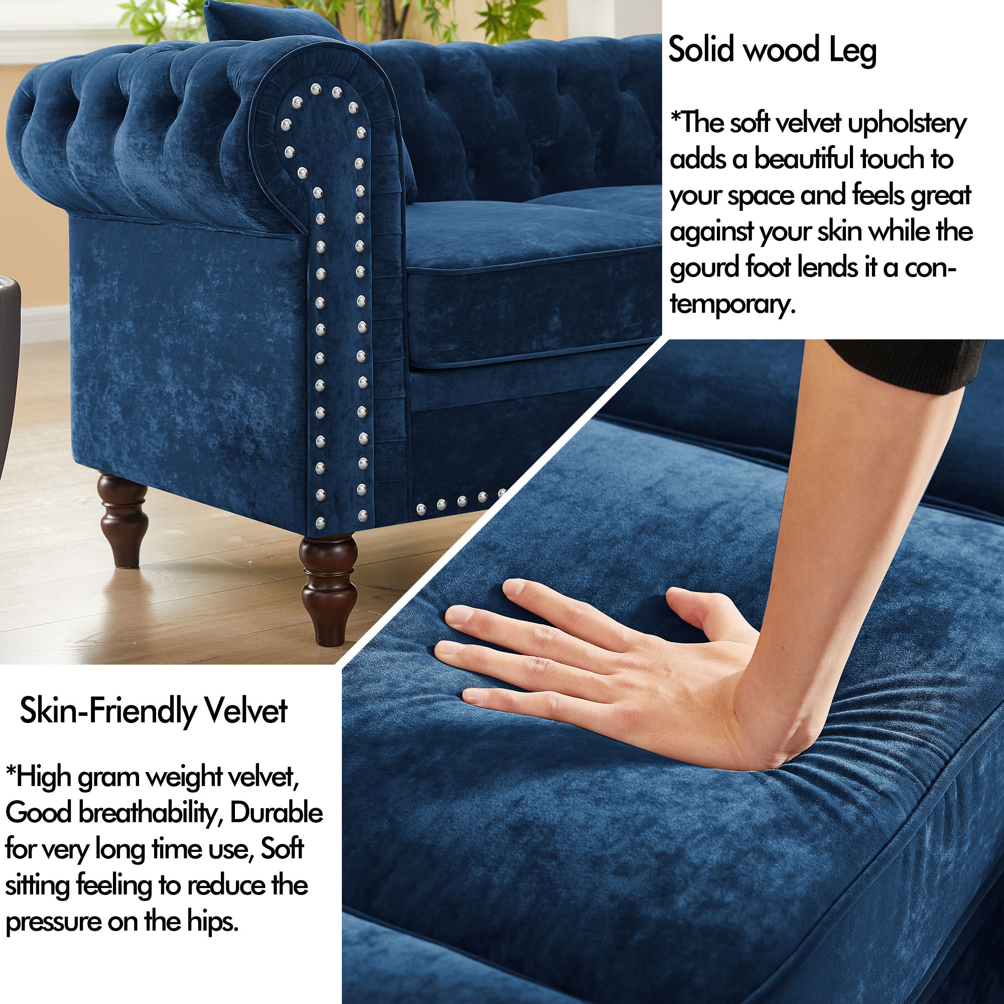 Luxurious MH L-shaped Sofa in Blue Velvet - Elevate Your Space