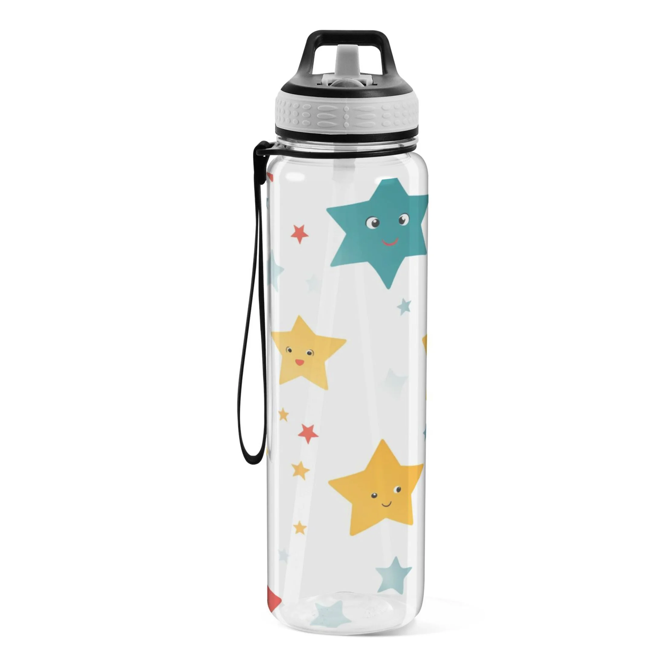 Cartoon Cute Start 32oz Sports Water Bottles Leakproof Tritan Bottle with Straw BPA Free Clear Bottle for Fitness Gym Outdoor Cycling