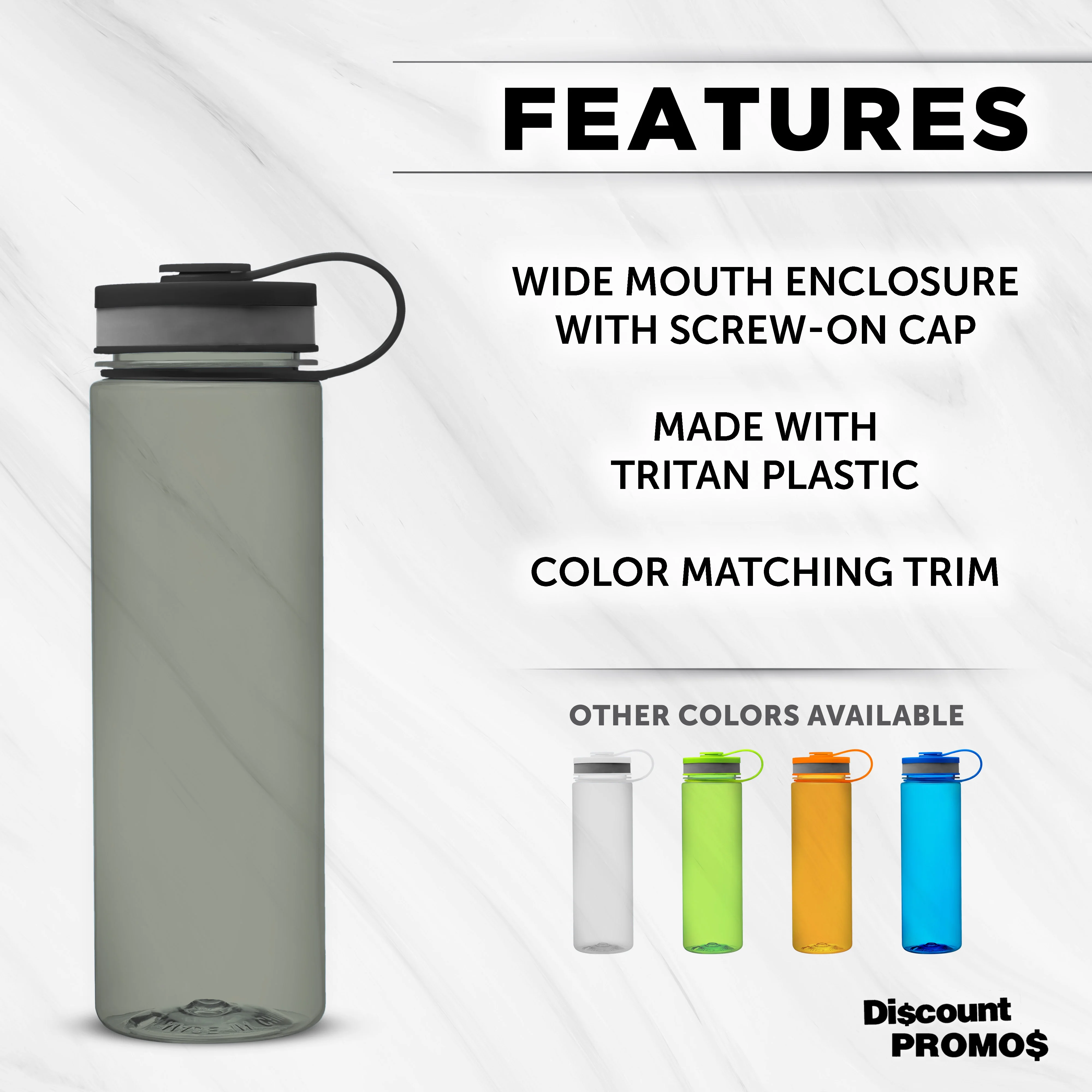 Wide Mouth Water Bottles 26 oz. Set of 10, Bulk Pack - BPA Free, Great for Gym, Camping, Backpacking, School - Smoke