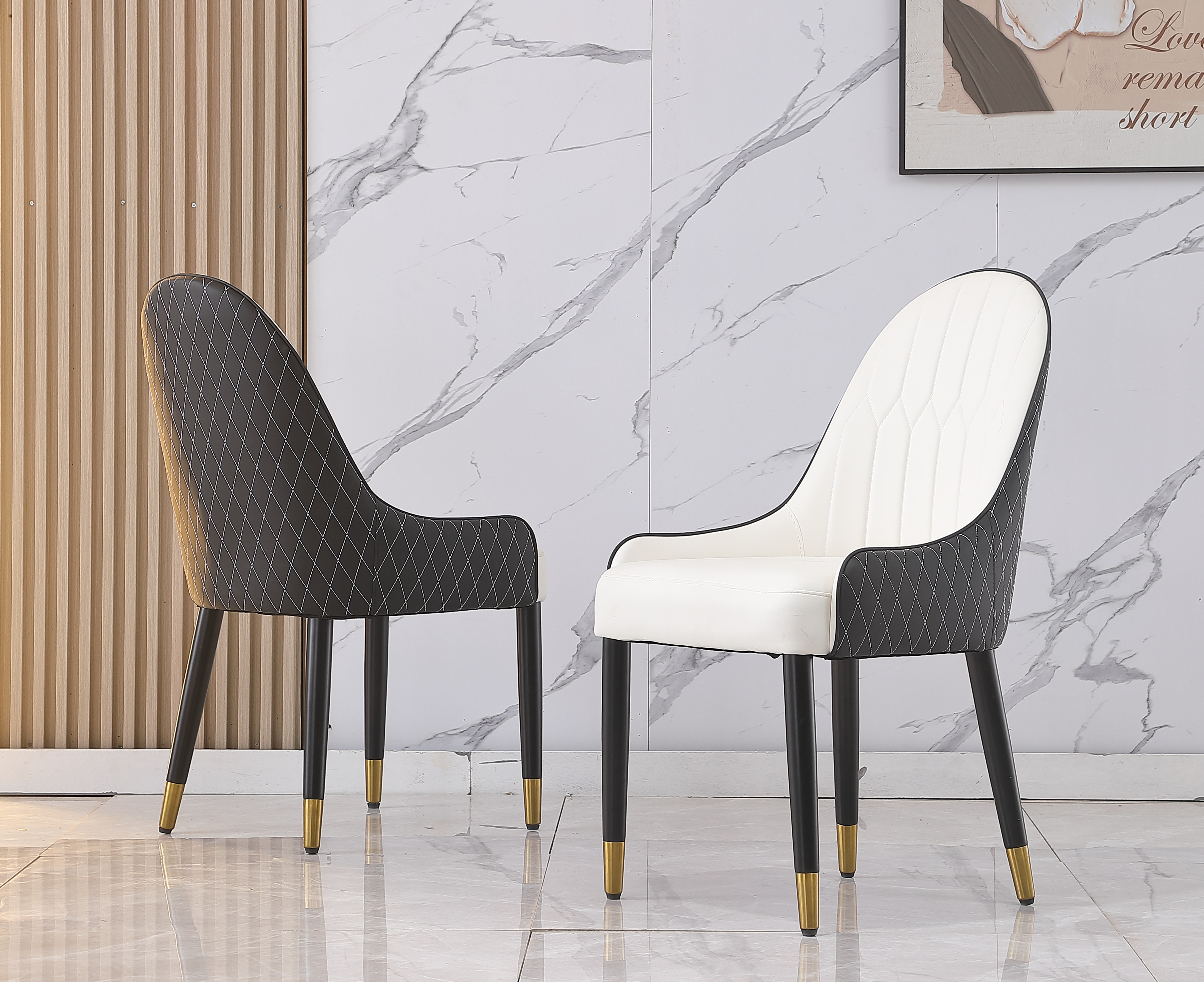 Montary Dining Chairs Set of 2, Mid Century Modern Leather Chair with Solid Wood Metal Legs and Ergonomic Backrest for Living Dining Room (Not Include Table)