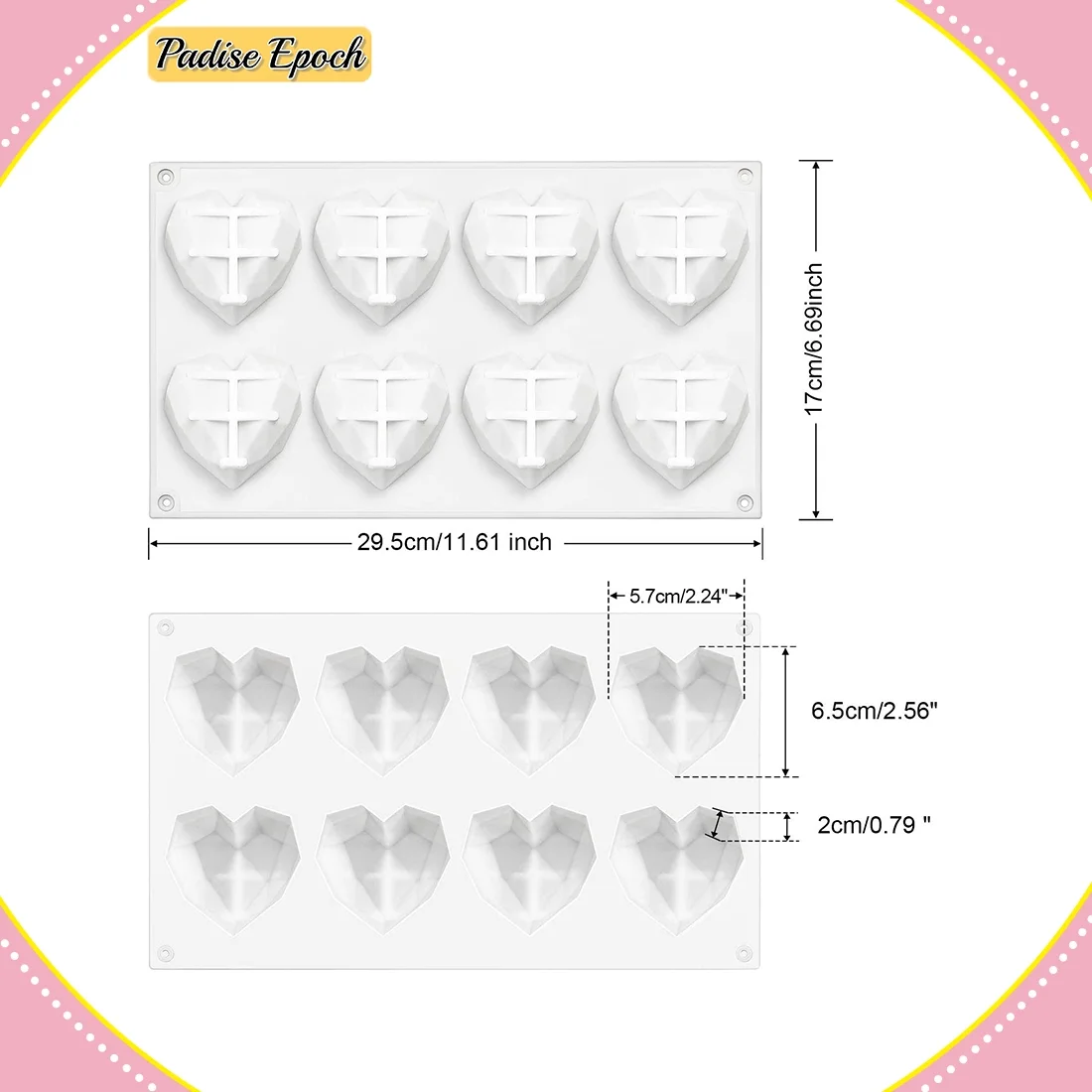 2 Pieces Diamond Heart Silicone Mould Valentine's Day Chocolate Mould Reusable Non-stick Silicone Mould Tray for French Dessert ie Soap