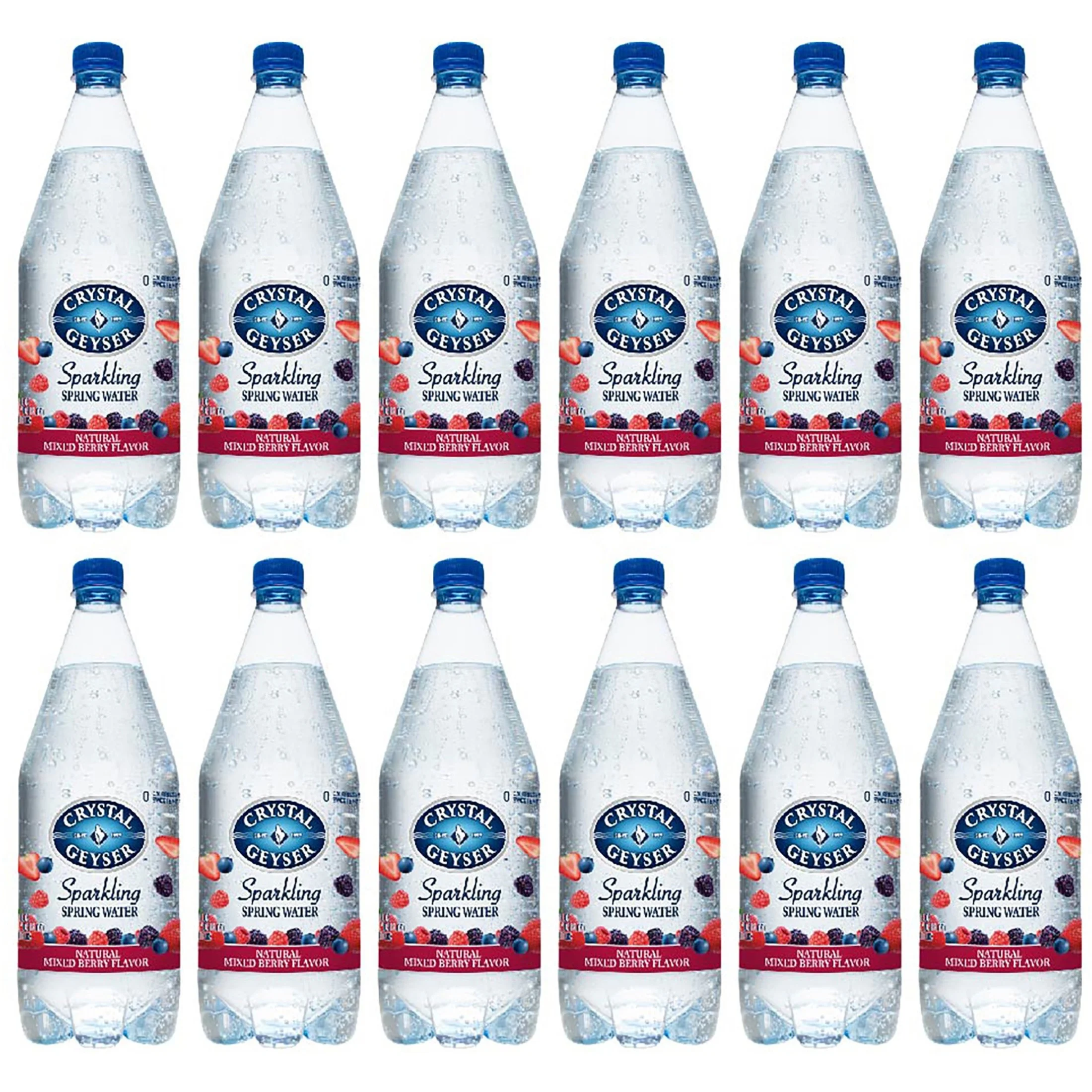 Crystal Geyser Natural Flavored Sparkling Spring Water, Mixed Berry, 12 Pack, Large 42 oz Bottles, No Artificial Ingredients or Sweeteners, Carbonated, Non GMO