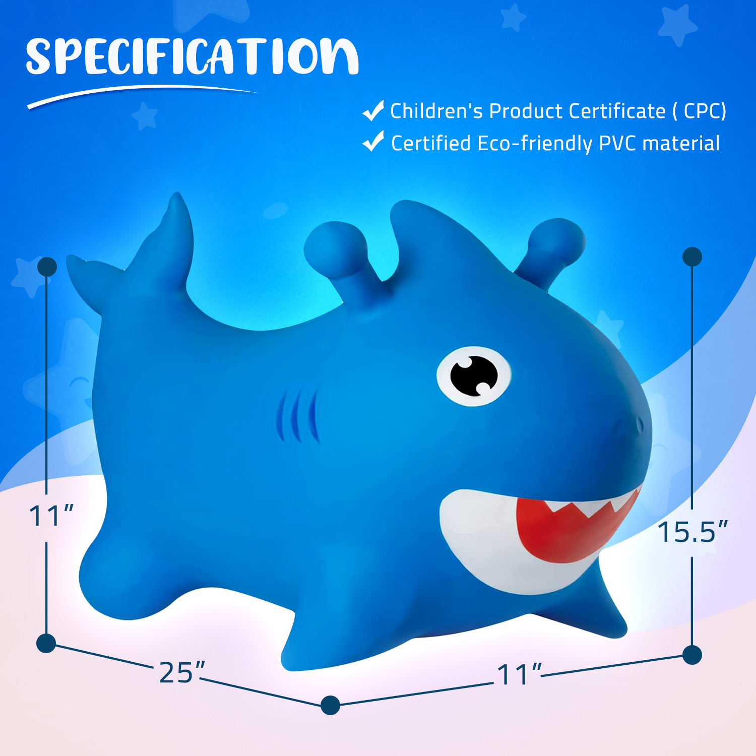 Rigma Bouncy Horse Shark - ECO-Friendly - Animal Bouncing Horse Hopper Toy, Inflatable Ride on Jumping Bouncer for Kids (Blue)