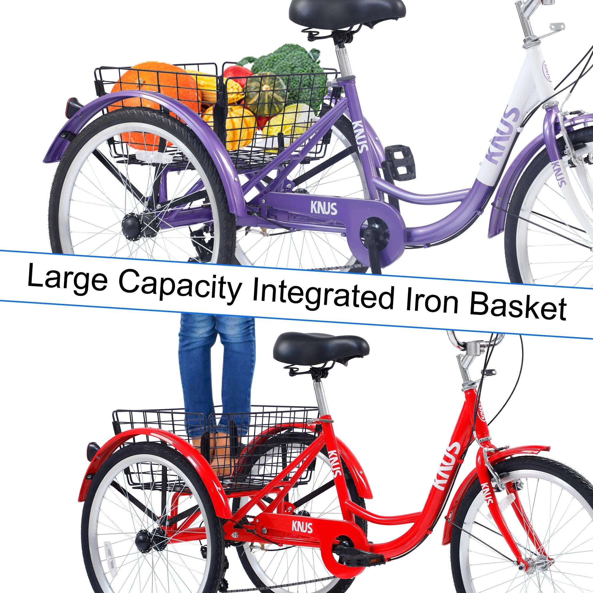 Zukka 26 inch Adult Tricycles Single Speed Tricycle 26 inch High Three Wheel Cruiser Bike 26 Wheels Large Basket for Unisex Seniors