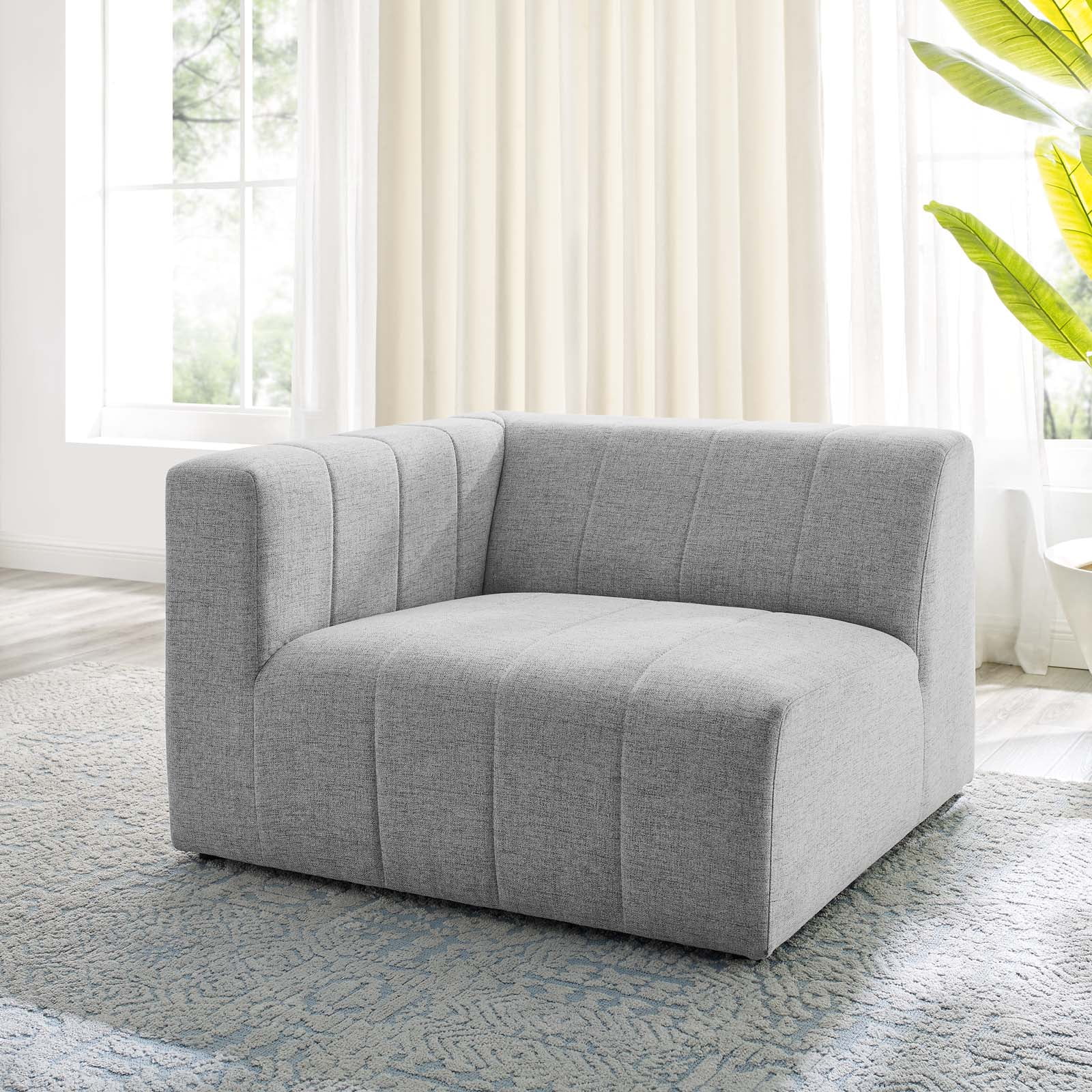 Sofa Corner Chair, Fabric, Light Grey Gray, Modern Contemporary Urban Design, Living Lounge Room Hotel Lobby Hospitality