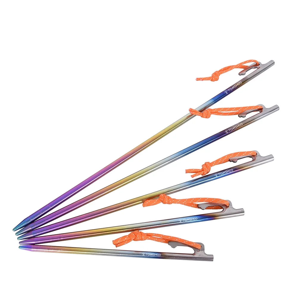 Camping Canopy Essential: TOMSHOO Titanium Alloy Tent Stake with Extended Ground Plug Nail