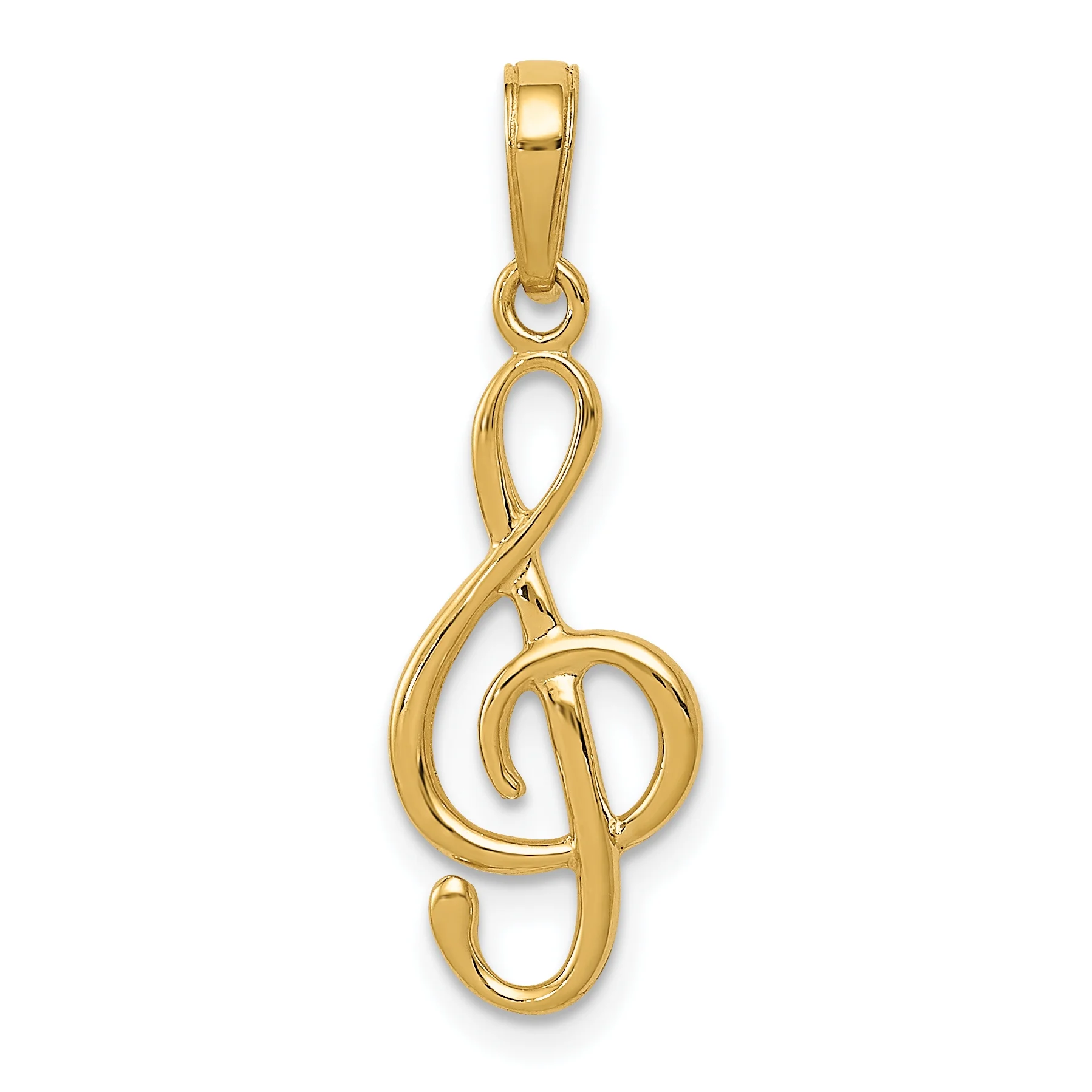 Carat in Karats 14K Yellow Gold 3-D Clef Treble Clef Pendant Charm (25mm x 9mm) With 14K Yellow Gold Lightweight Rope Chain Necklace 16''