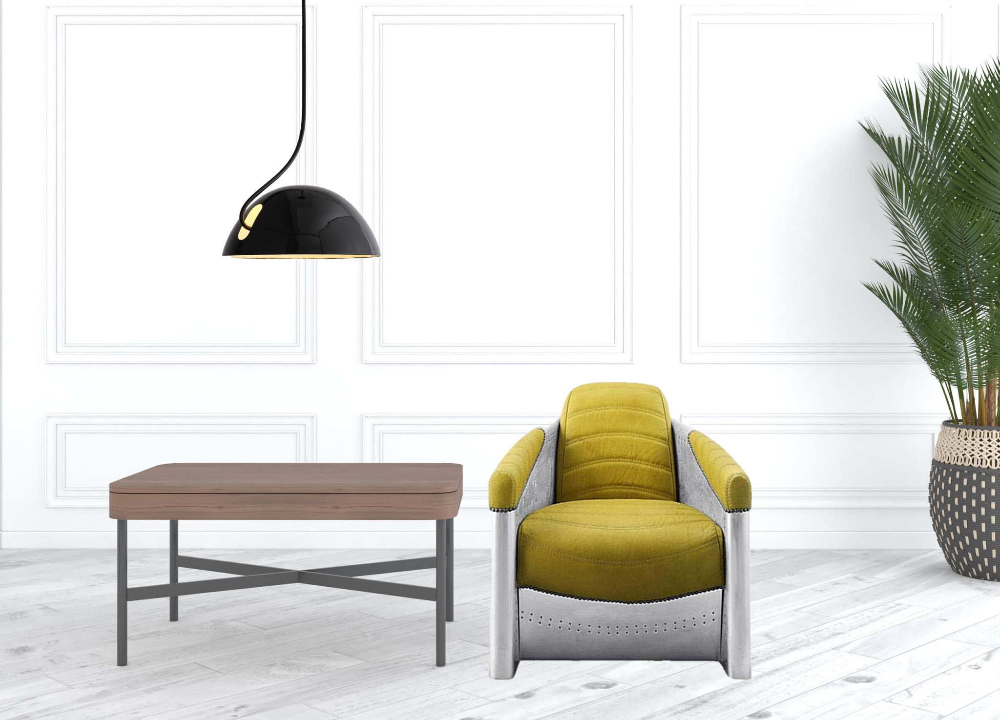 HomeRoots 486562 29 x 28 x 39 in. Yellow Top Grain Leather & Steel Barrel Chair