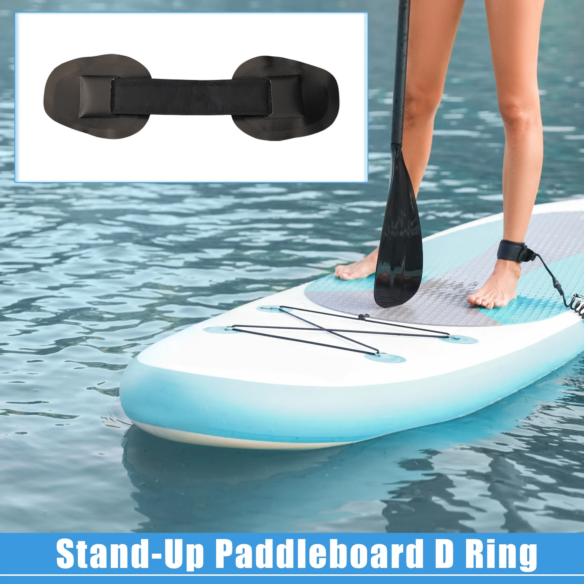 7pcs D-Ring PVC Patch Round Shape D Ring 11.5ft Elastic Shock Rope with 6 Hooks Accessories for Inflatable Boat Black