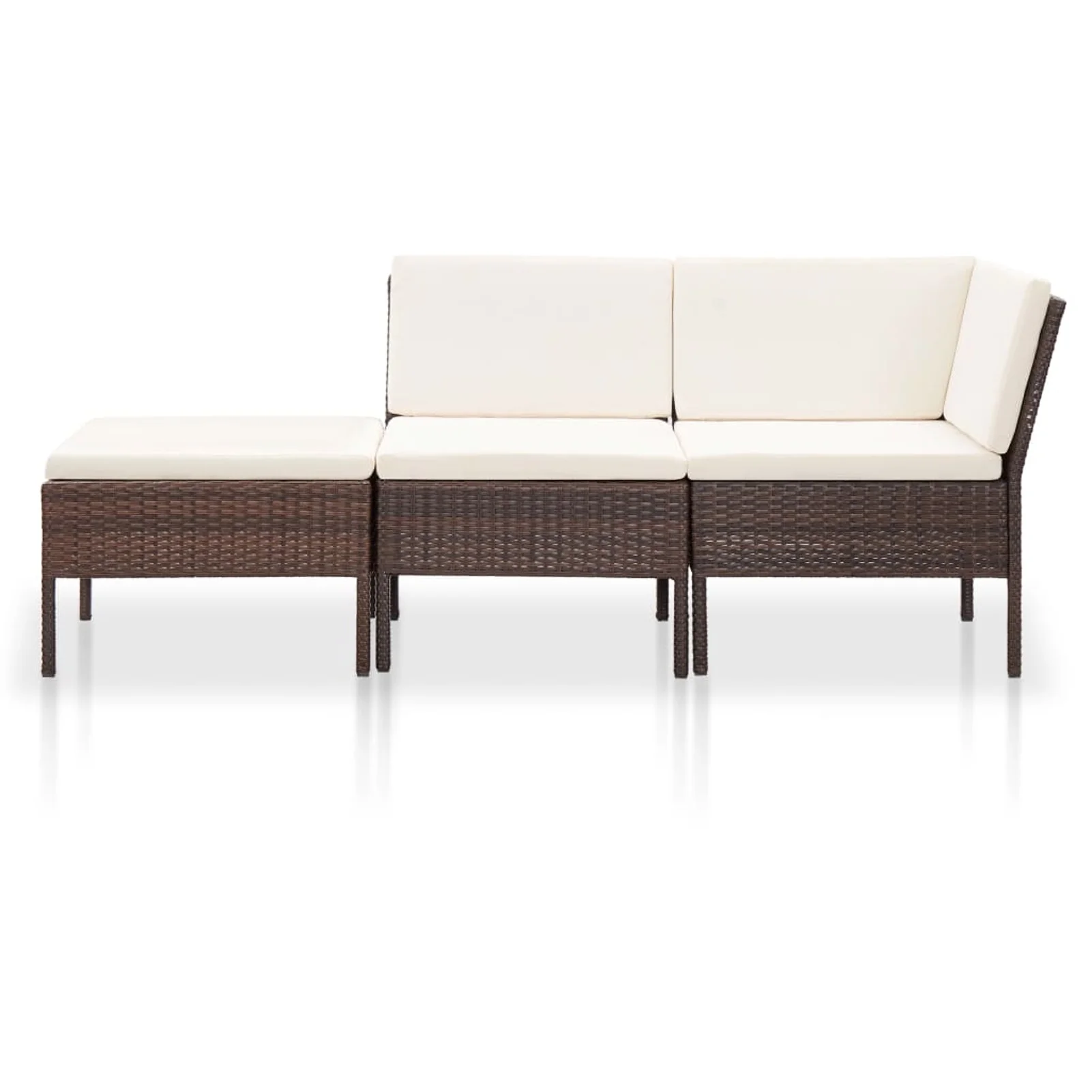 Dcenta 3 Piece Garden Lounge Set Center Sofa with Corner Sofa and Ottoman Brown Poly Rattan Patio Cushioned Conversation Sectional Sofa Set for Backyard, Balcony, Terrace Outdoor Furniture