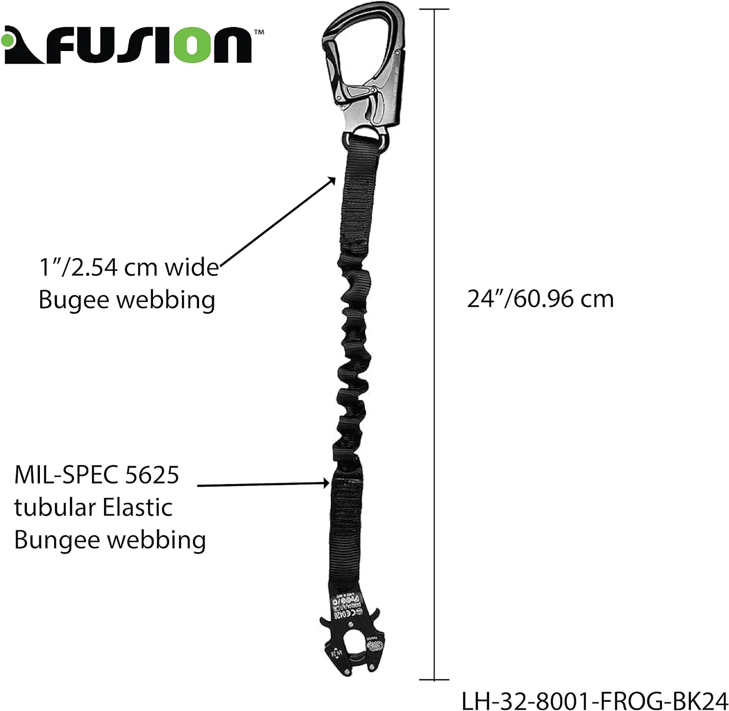 Proglide Military  Police Helo Lanyard - 2Ft Elastic Bungee With Kong Frog Shackle Snap Hook, 23 - Black, 24 Inches