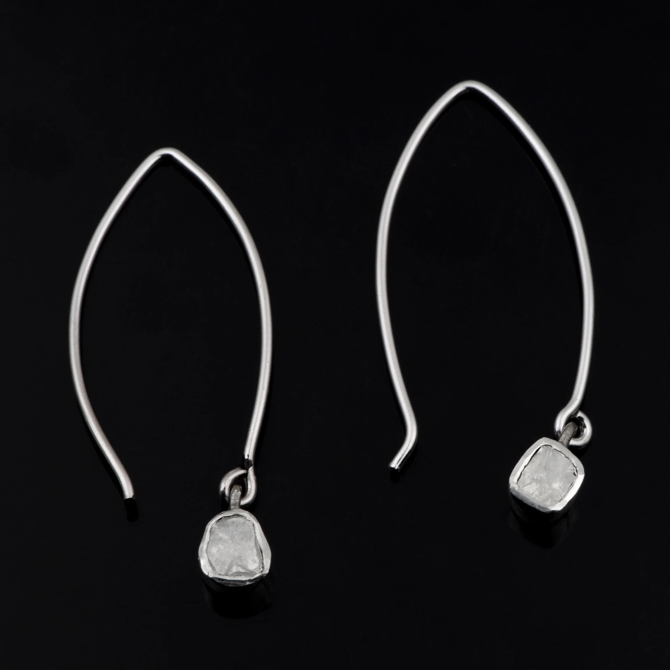 0.35 CTW Natural Diamond Polki Classic Dangles 925 Sterling Silver Platinum Plated Slice Diamond Earrings