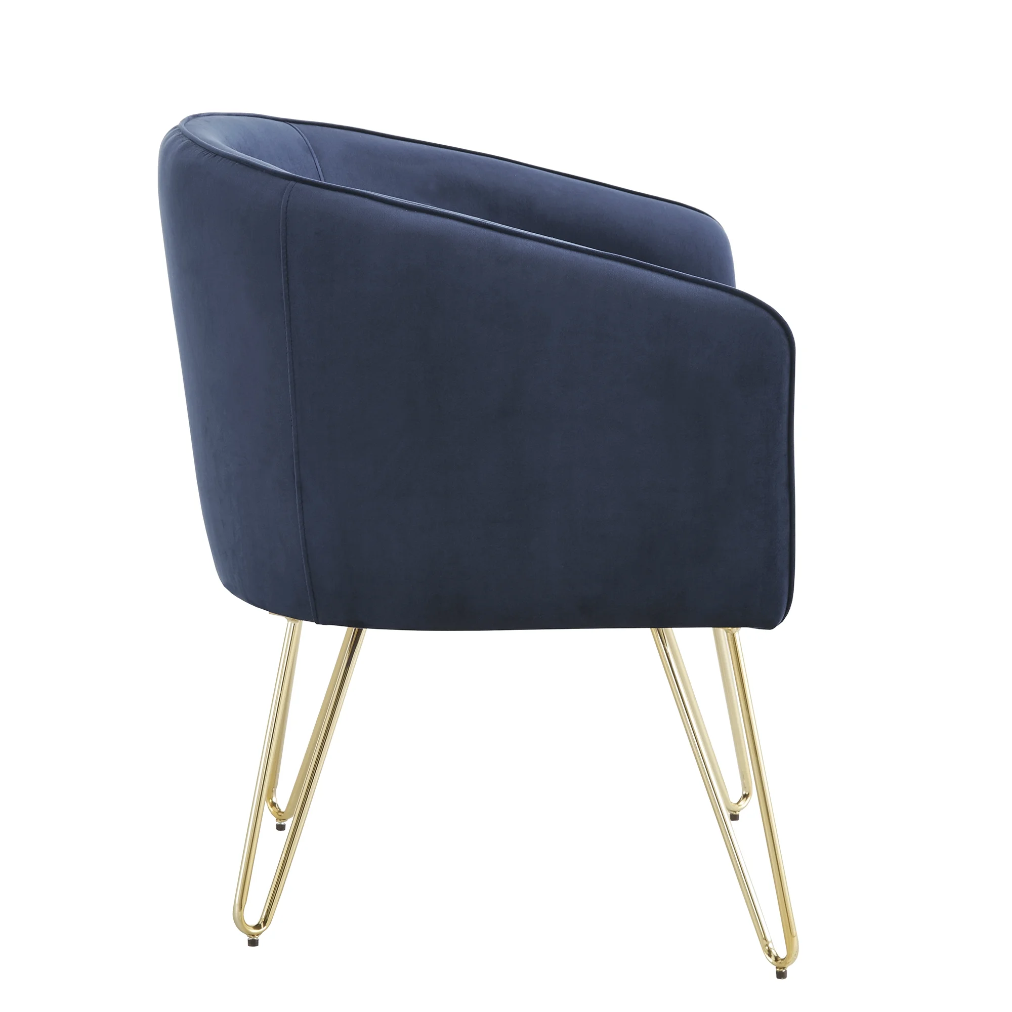 Ember Interiors Joan Gold Finish Velvet Accent Chair, Dark Blue