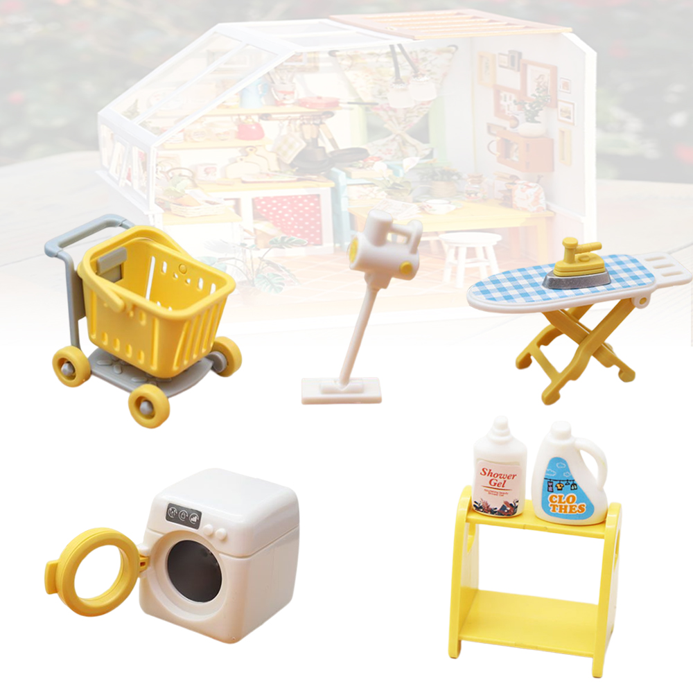 Sarzi 1:12 Minutes Dollhouse Mini Washing Machine Vacuum Cleaner Laundry Room Set Play Toys for Toddler,Boys,Girls