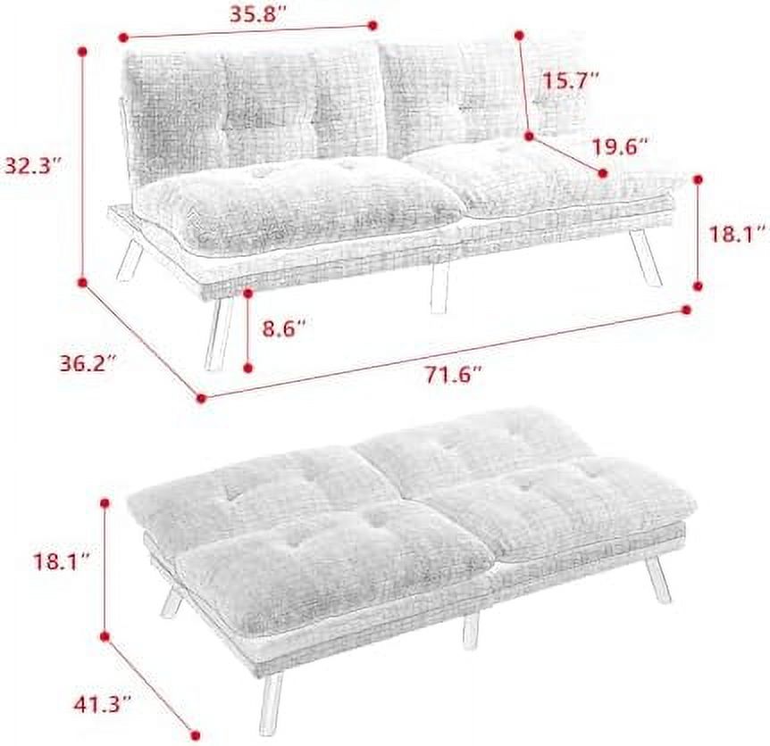 LLBIULife Modern Velvet Sofa Bed with Folded Arms and Adjustable Backrest  Convertible Futon Sofa Couch  Multi-Functional Sleeper Loveseat for Apartment  Living Room  Small Space(Black)