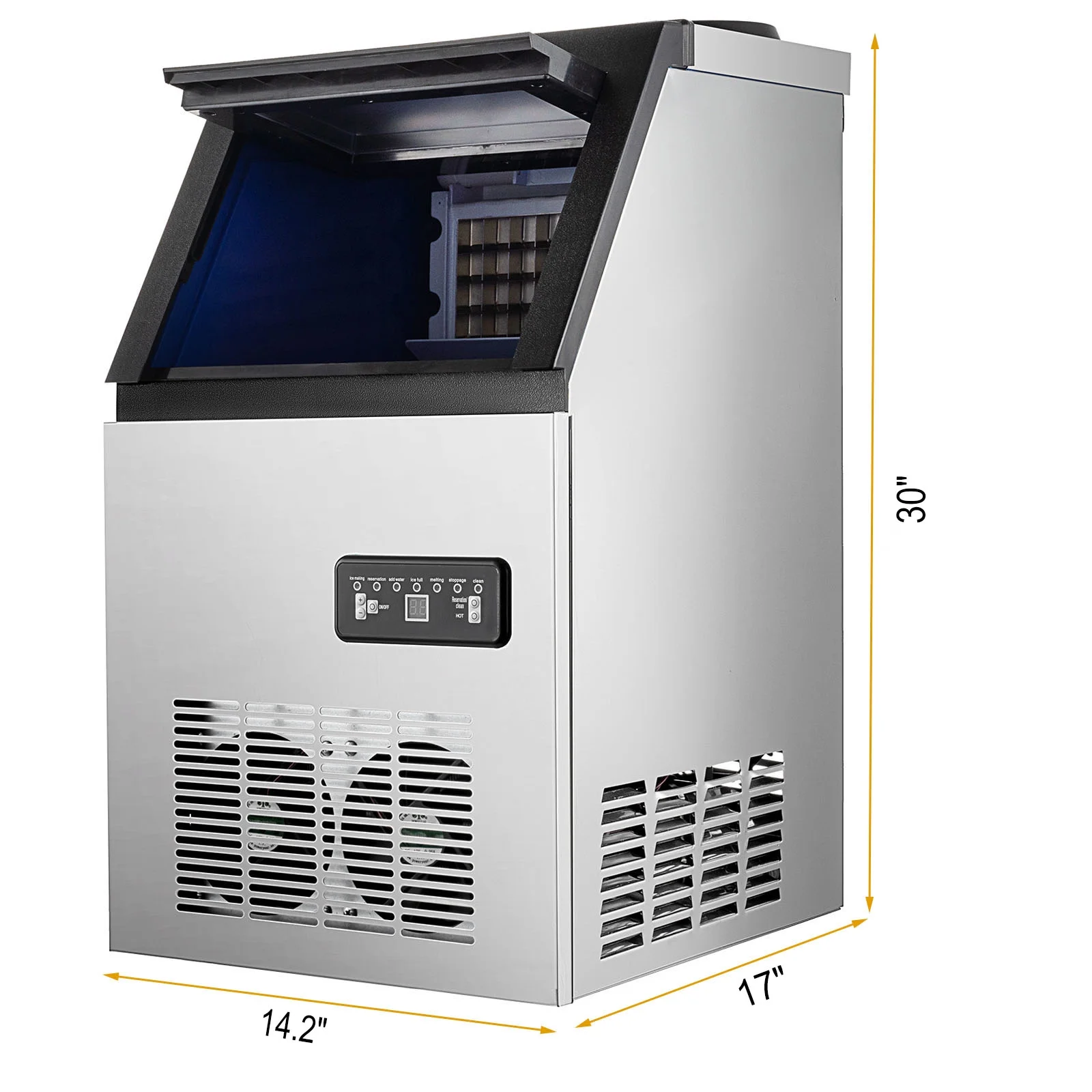 SmaketBuy Commercial Ice Maker 110LBS/24H Stainless Steel Commercial Ice Maker Machine Auto Operation 24LBS Storage 32 Cubes Freestanding Commercial Ice Cube Maker for Restaurant, Coffee Shop, Bar