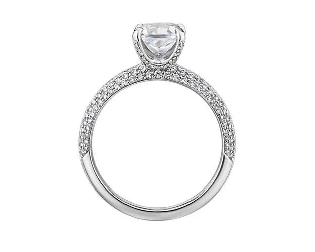 0.80 Carat Excellent Cushion Cut Real Diamond New Design Solitaire with Accents Ring for Wedding and Engagement Solid 14K White Gold Size 11
