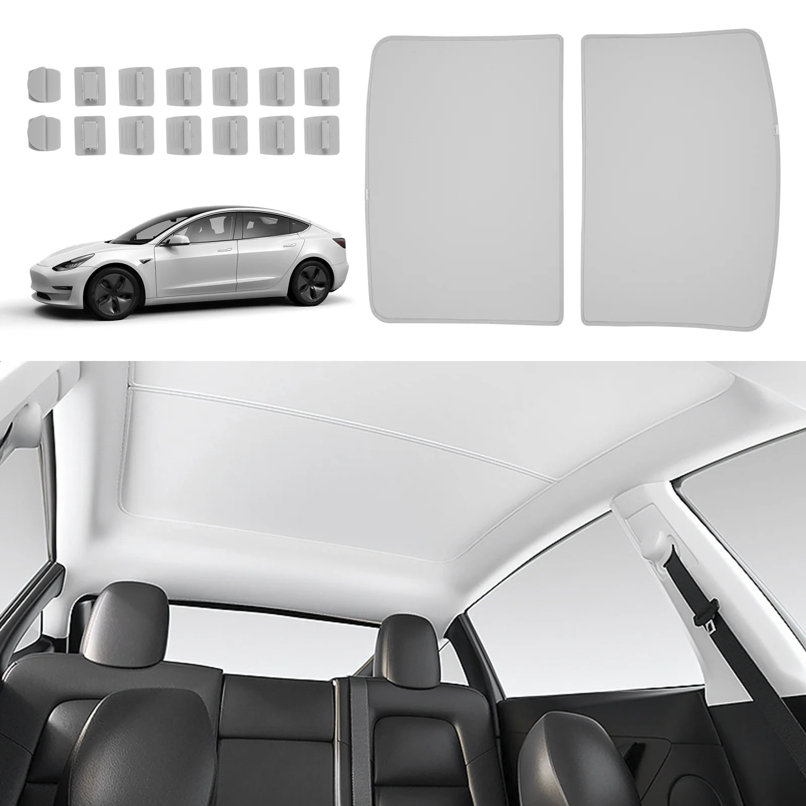Aumotop Tesla Model Y Roof Sunshade， Foldable, Easy to Install, Heat Insulation, Sun Shade Protection
