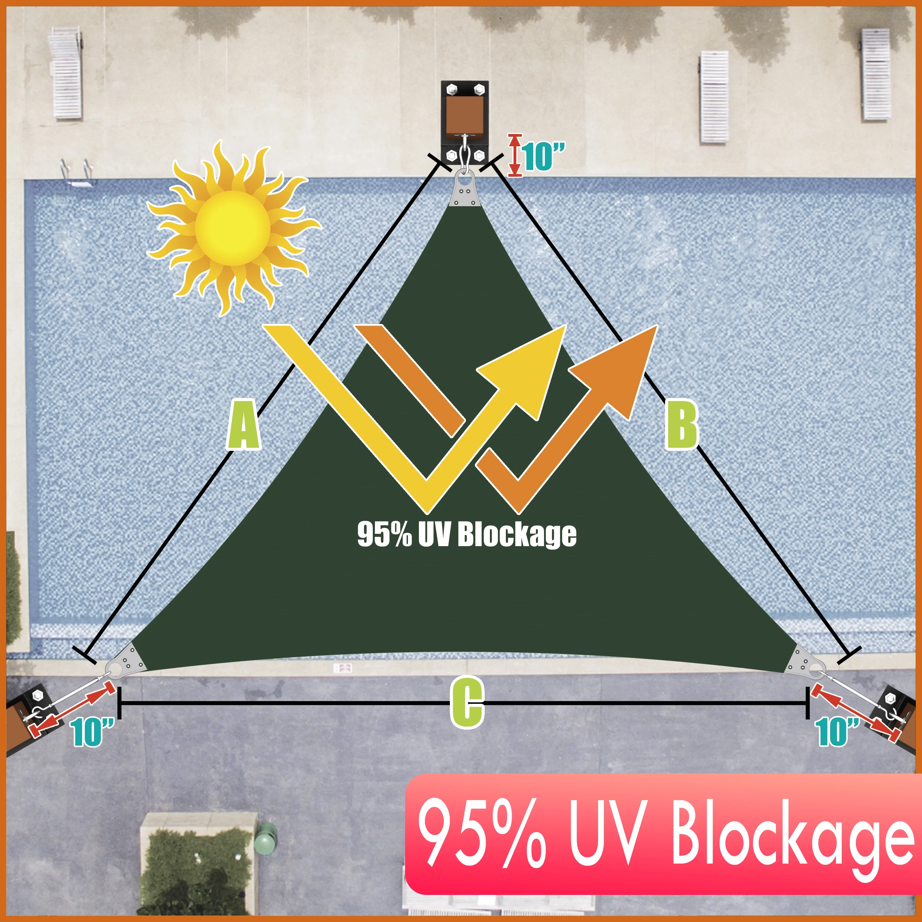Colourtree 23' x 23' x 32.53' Green Right Triangle Size Super Ring Sun Shade Sail CTAWTN Canopy Awning Shades for Patio - Commercial Heavy Duty - 260 GSM - 5 Years Warranty