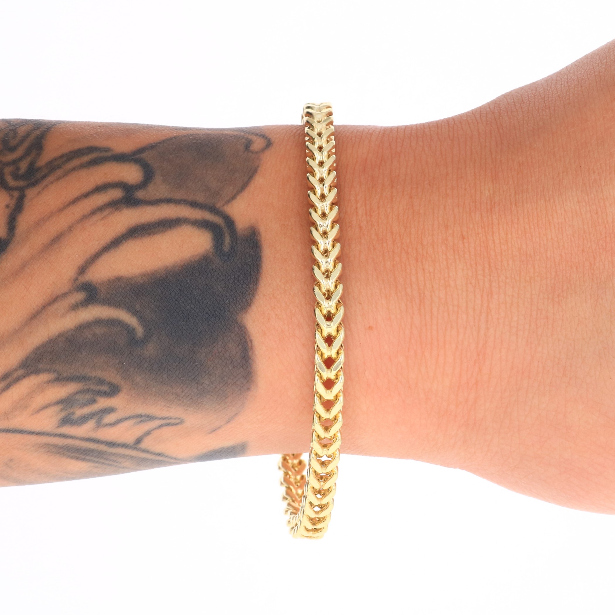 Nuragold 10k Yellow Gold 5mm Franco Chain Box Square Wheat Bracelet, Mens Jewelry 7