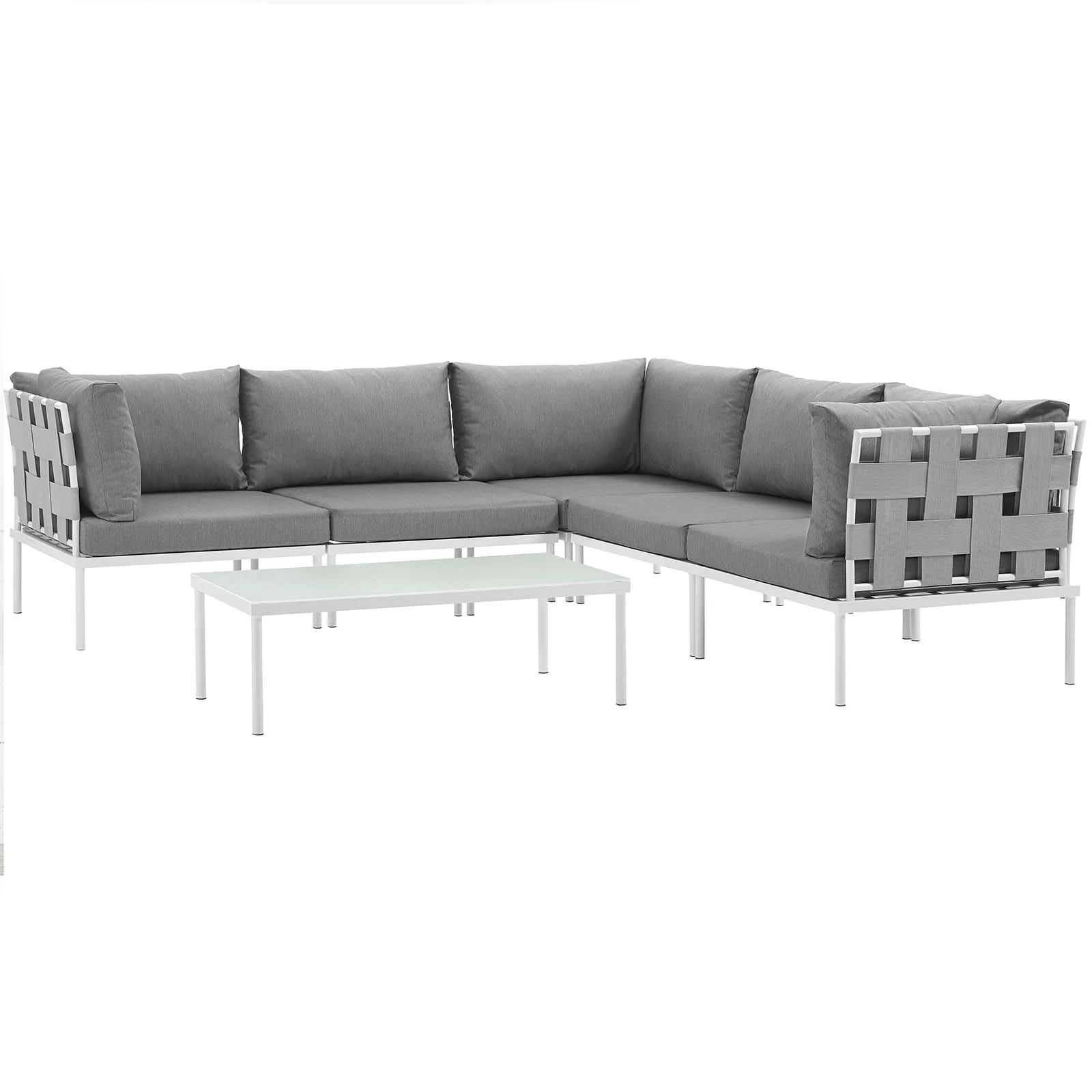 Modway Harmony 6 Piece Outdoor Patio Aluminum Sectional Sofa Set in White Gray