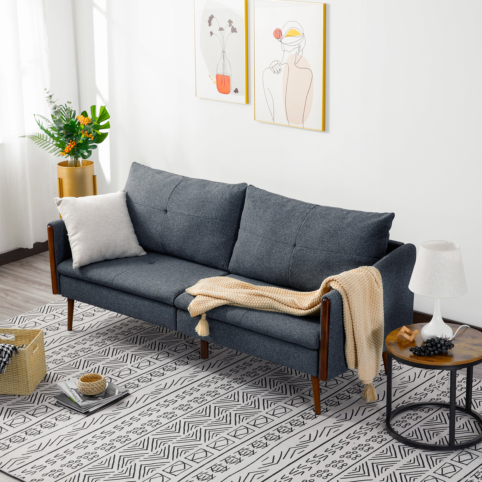 Vonanda Sofa Couch, Modern Design 3 Seater Sofa with Clean Lines and Premium Fabric, Living Room Furniture for Compact Space, 74 Inch in Length, Blue