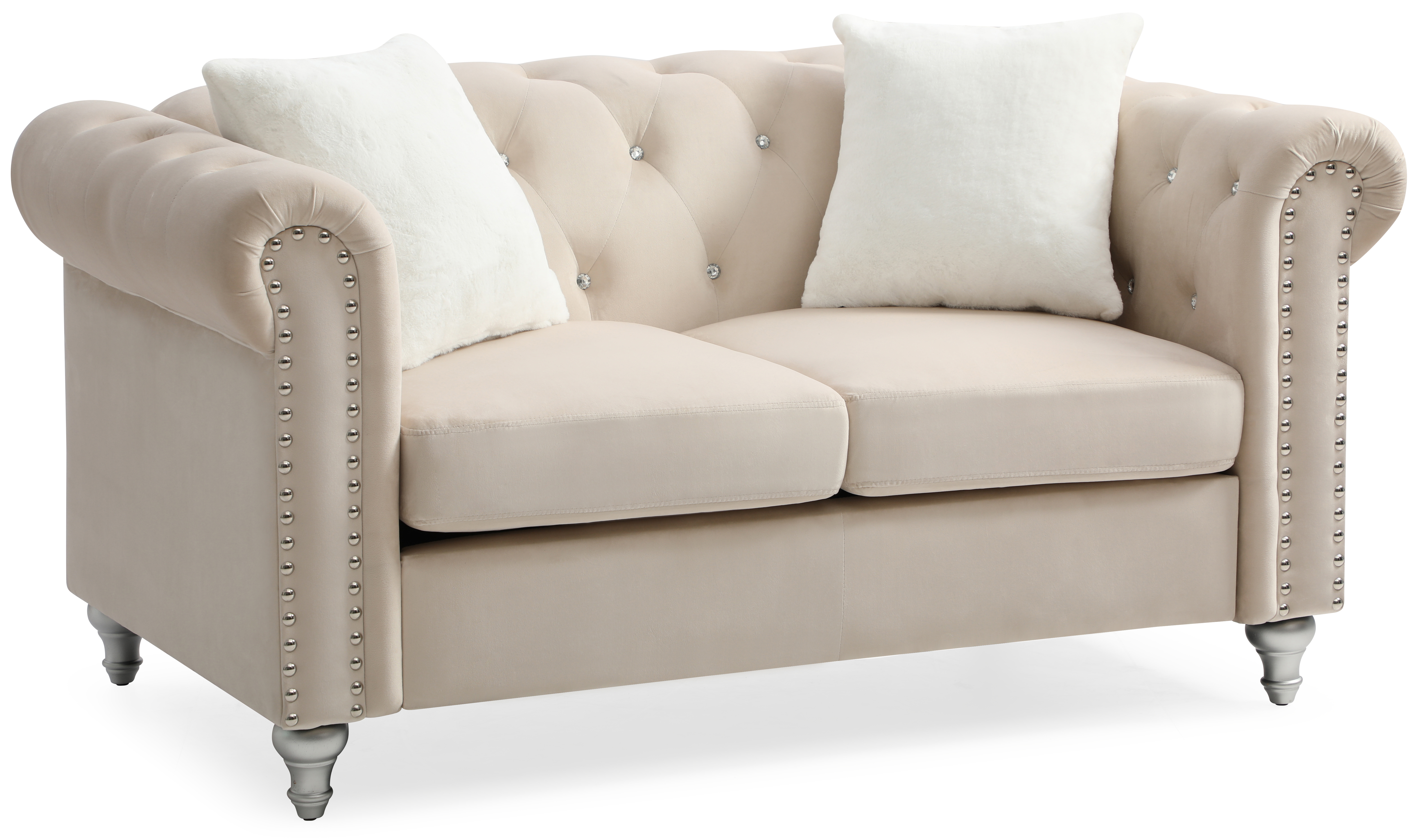 Elegant Raisa Loveseat - ['17*35*51 in', '12*20*48 in'] - Indulge in luxury with jeweled tufting & hand-painted legs