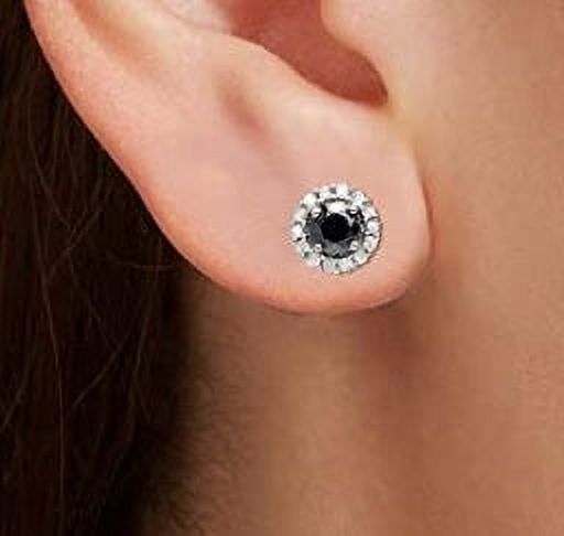 Natalia Drake 2 Cttw Black and White Diamond Solitaire Halo Stud Earrings for Women or Men