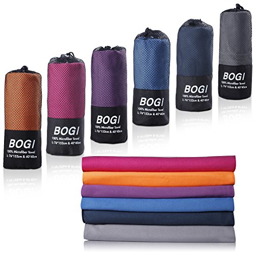 BOGI Microfiber Travel Sports Towel-Quick Dry Towel, Soft Lightweight Microfiber Camping Towel Absorbent Compact Travel Towel for Camping Gym Yoga Swimming Backpacking (L:60''x30''+16''x16''-Blue) Blue L:60''x30''+16''x16''
