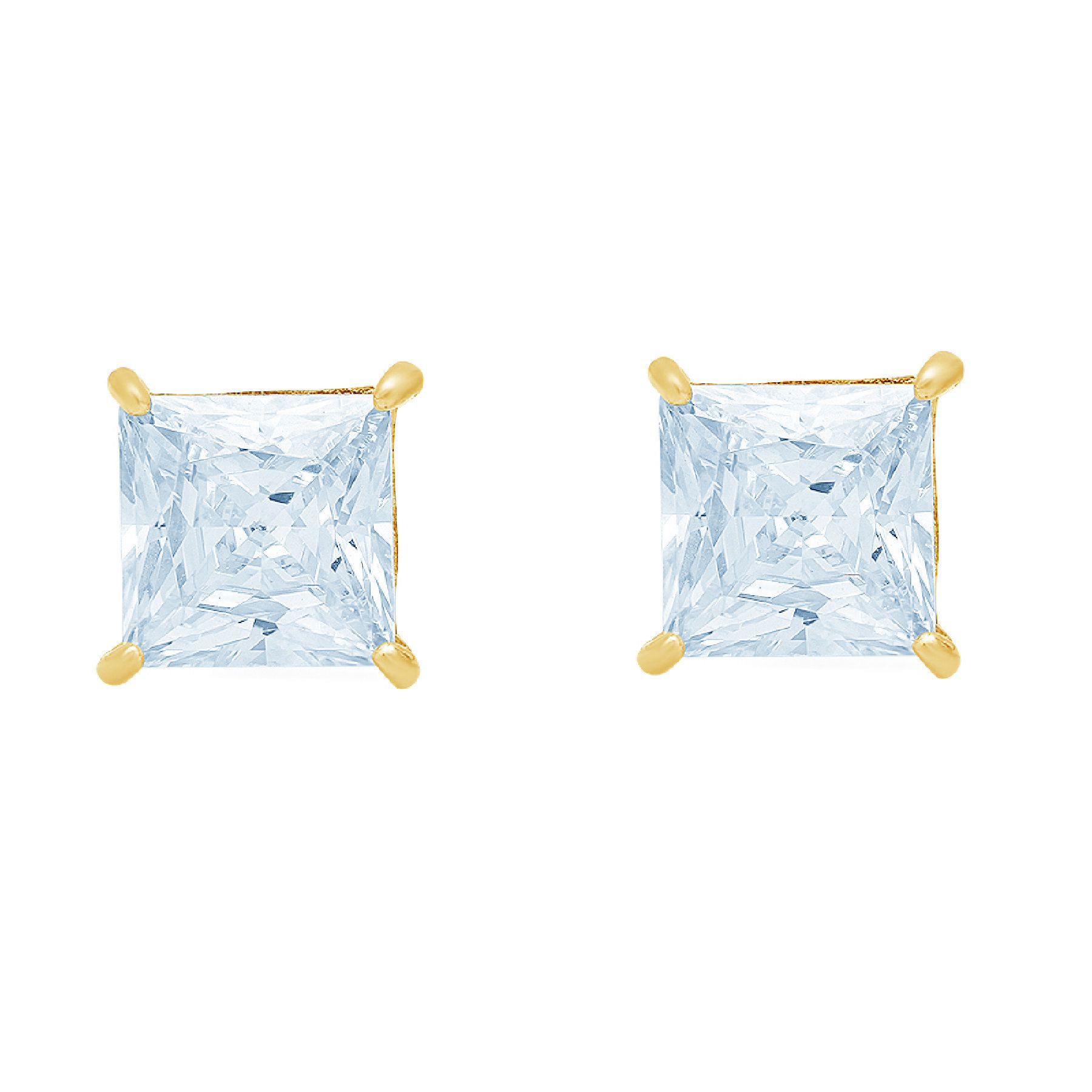 1.5 ct princess cut studs blue simulated diamond 18k yellow gold earrings screw back