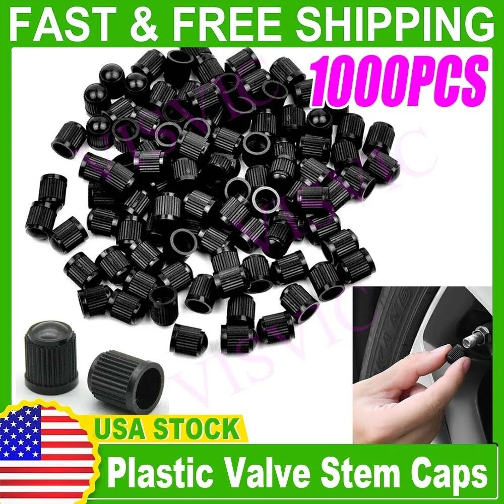 1000 BLACK PLASTIC TIRE VALVE STEM CAPS
